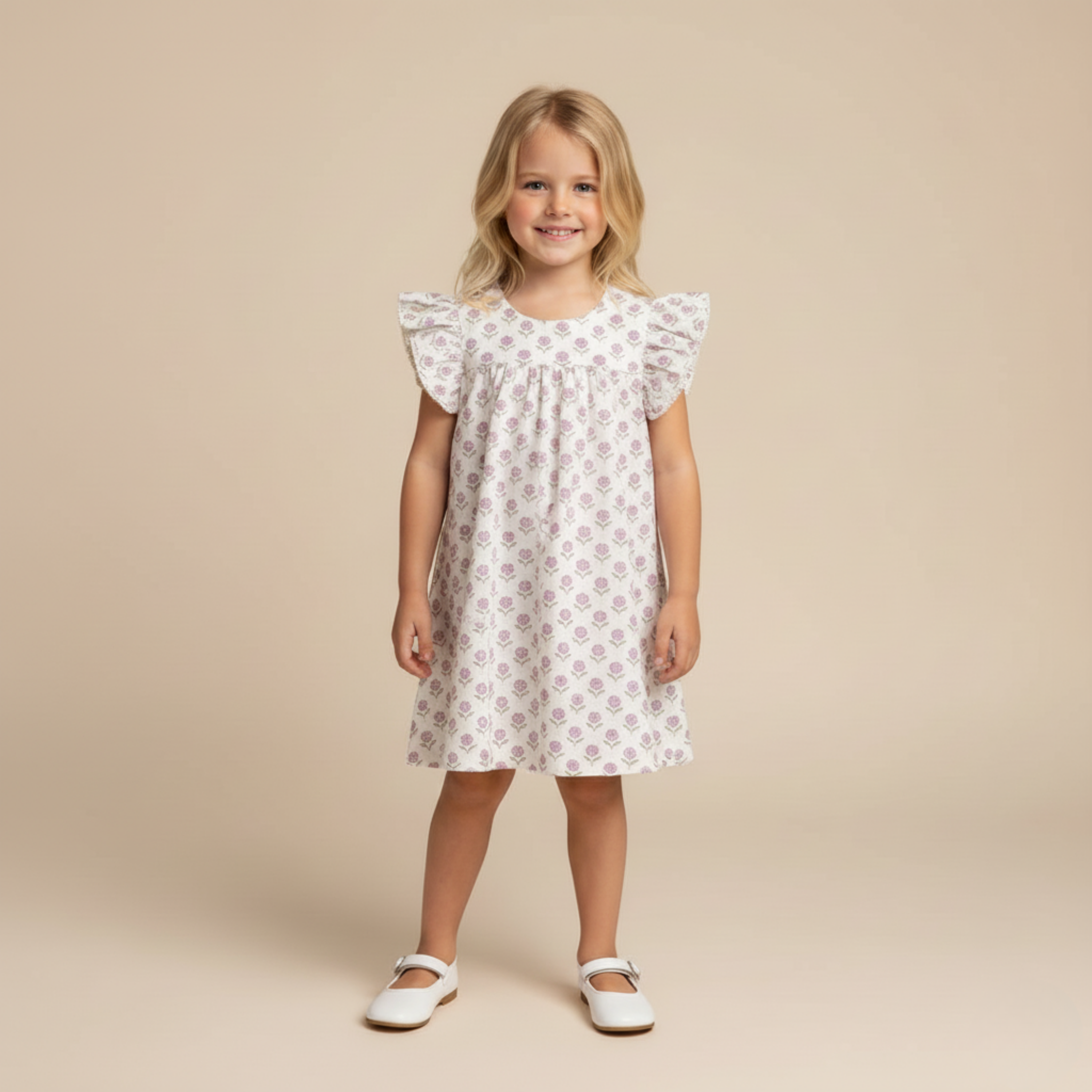 Makemake Organics - Organic Short Sleeve Flutter Dress - Lavender