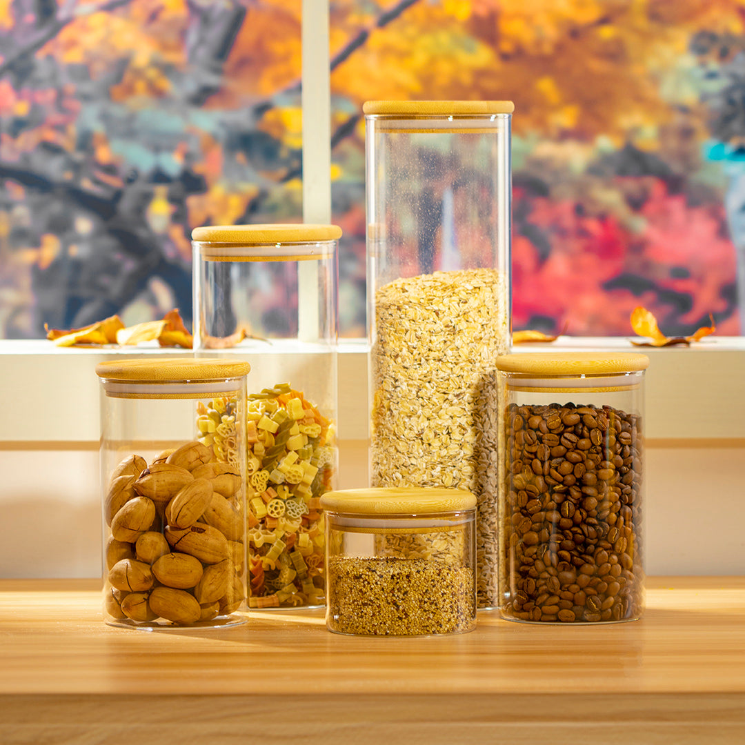 Genicook Glass Canister Set & Bamboo Lid