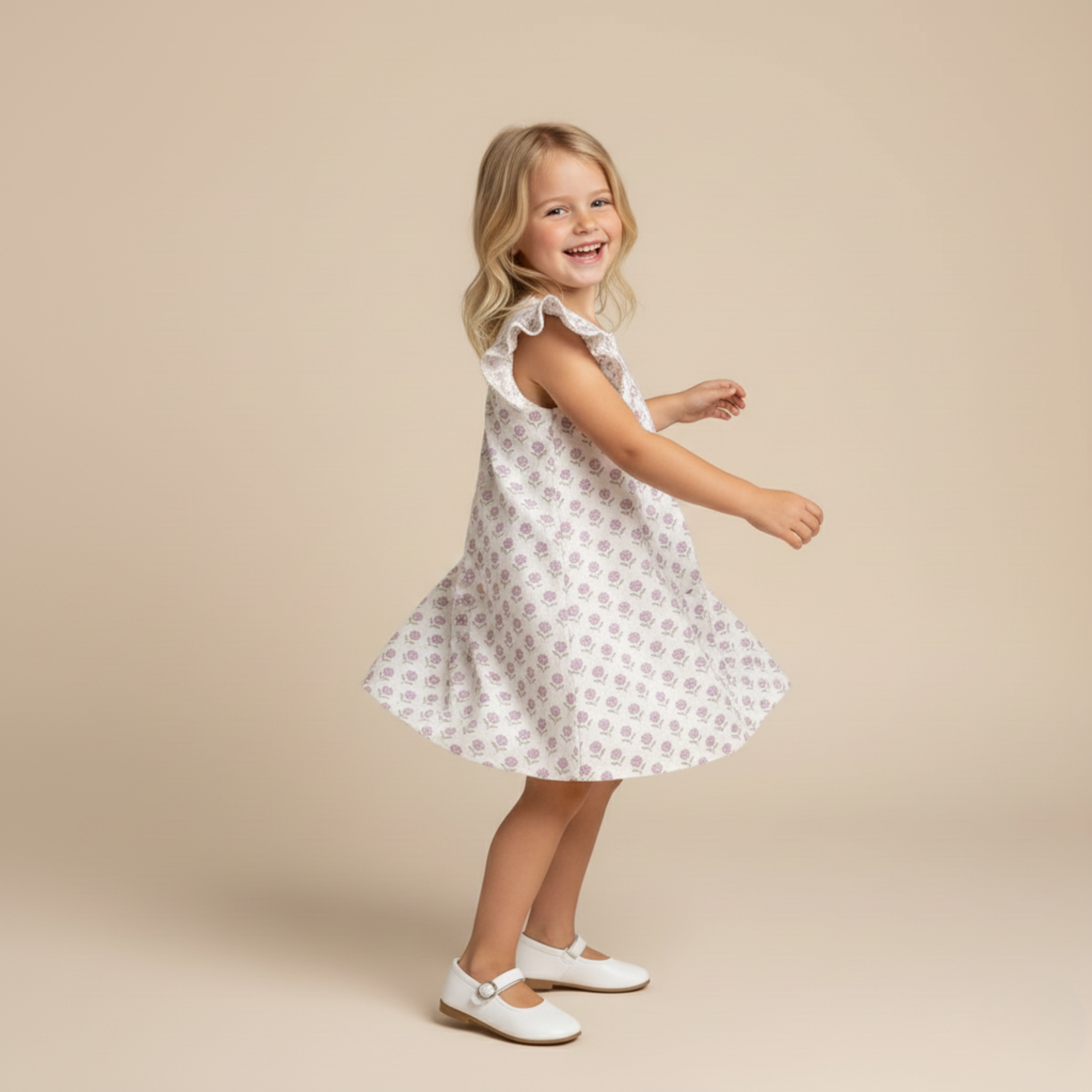 Makemake Organics - Organic Short Sleeve Flutter Dress - Lavender