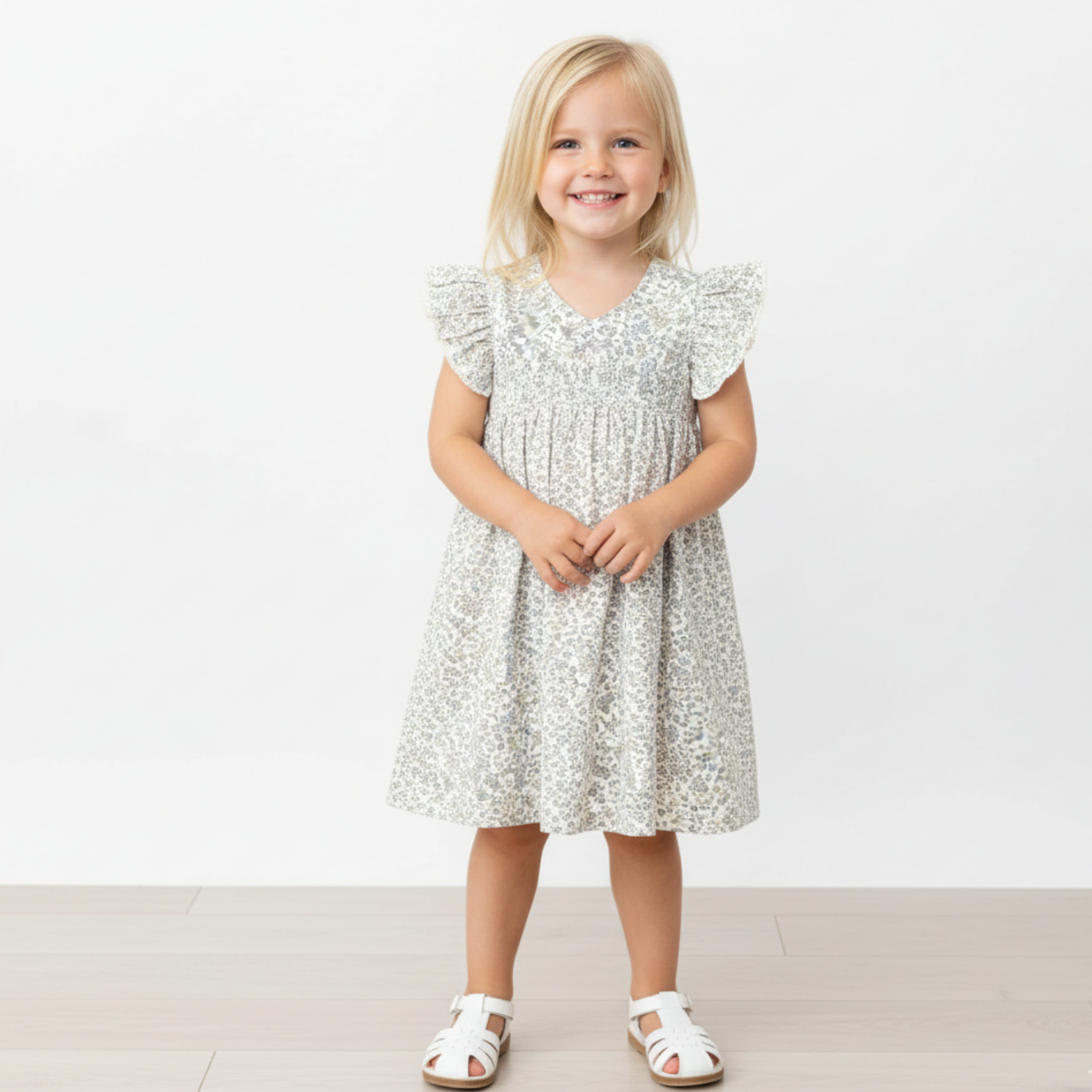 Makemake Organics - Organic Short Sleeve Flutter Dress - Tulle Floral