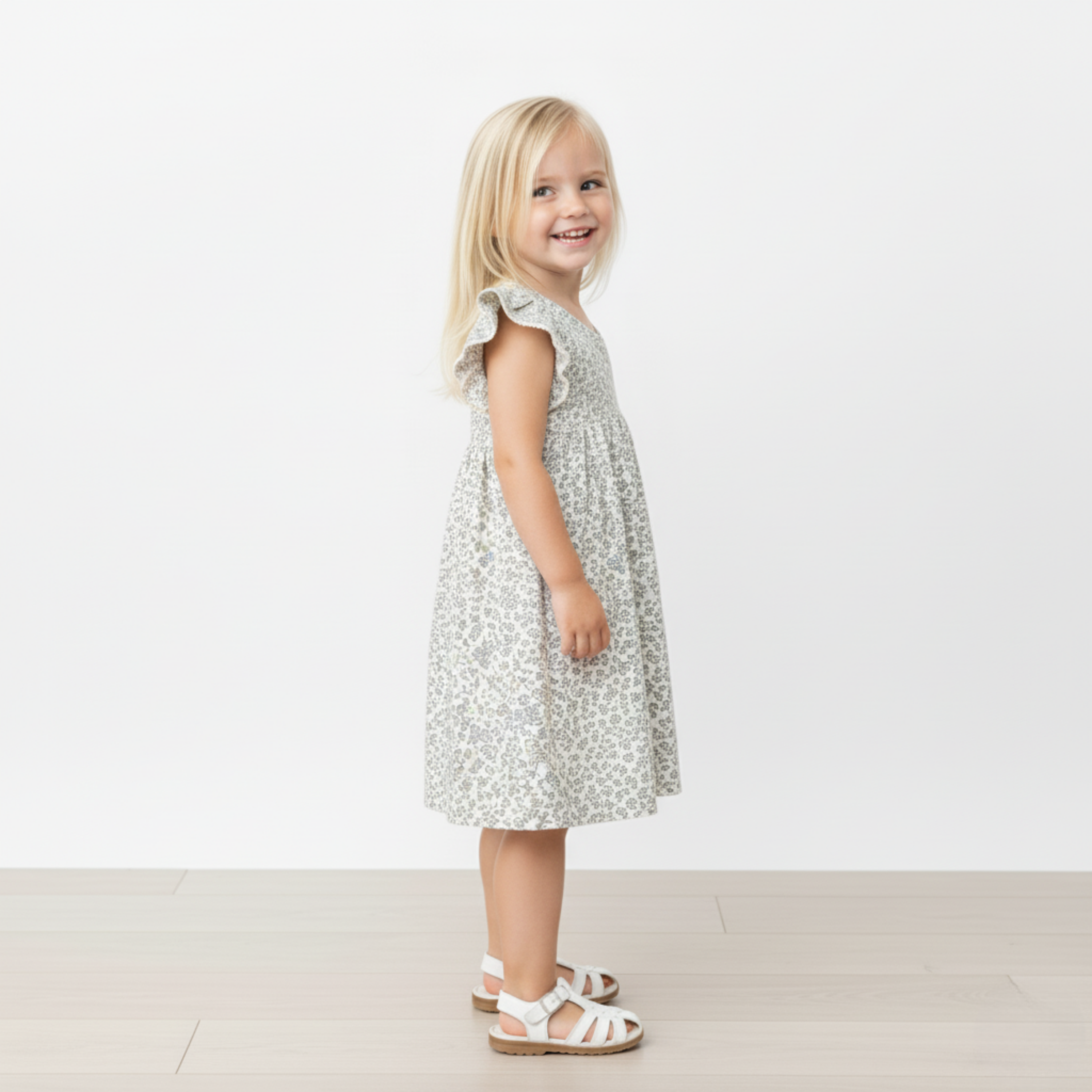 Makemake Organics - Organic Short Sleeve Flutter Dress - Tulle Floral