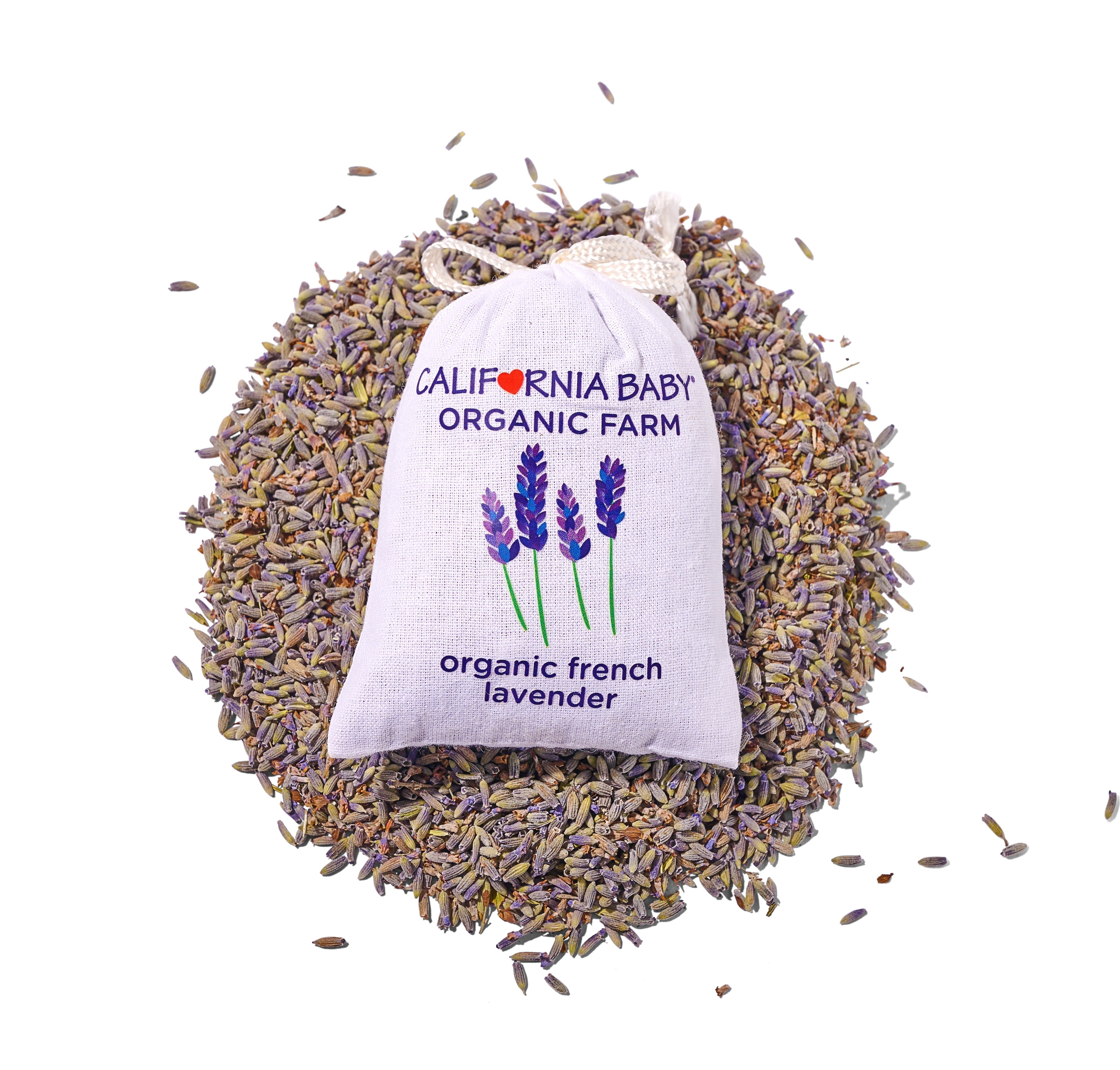 California Baby Organic Farm lavender product with packaging on a white background