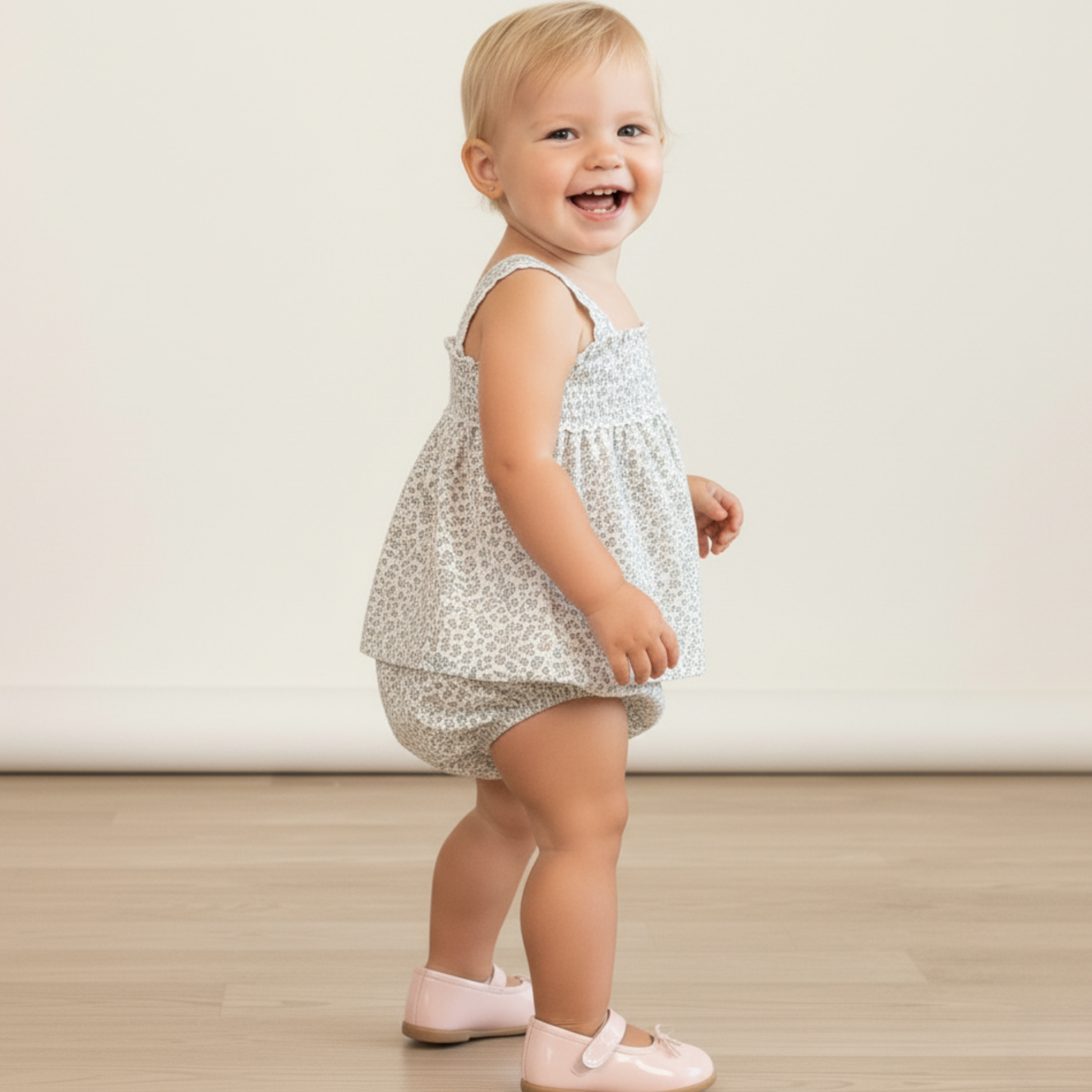 Makemake Organics - Organic Scalloped Top & Bloomers Set - Tulle Floral