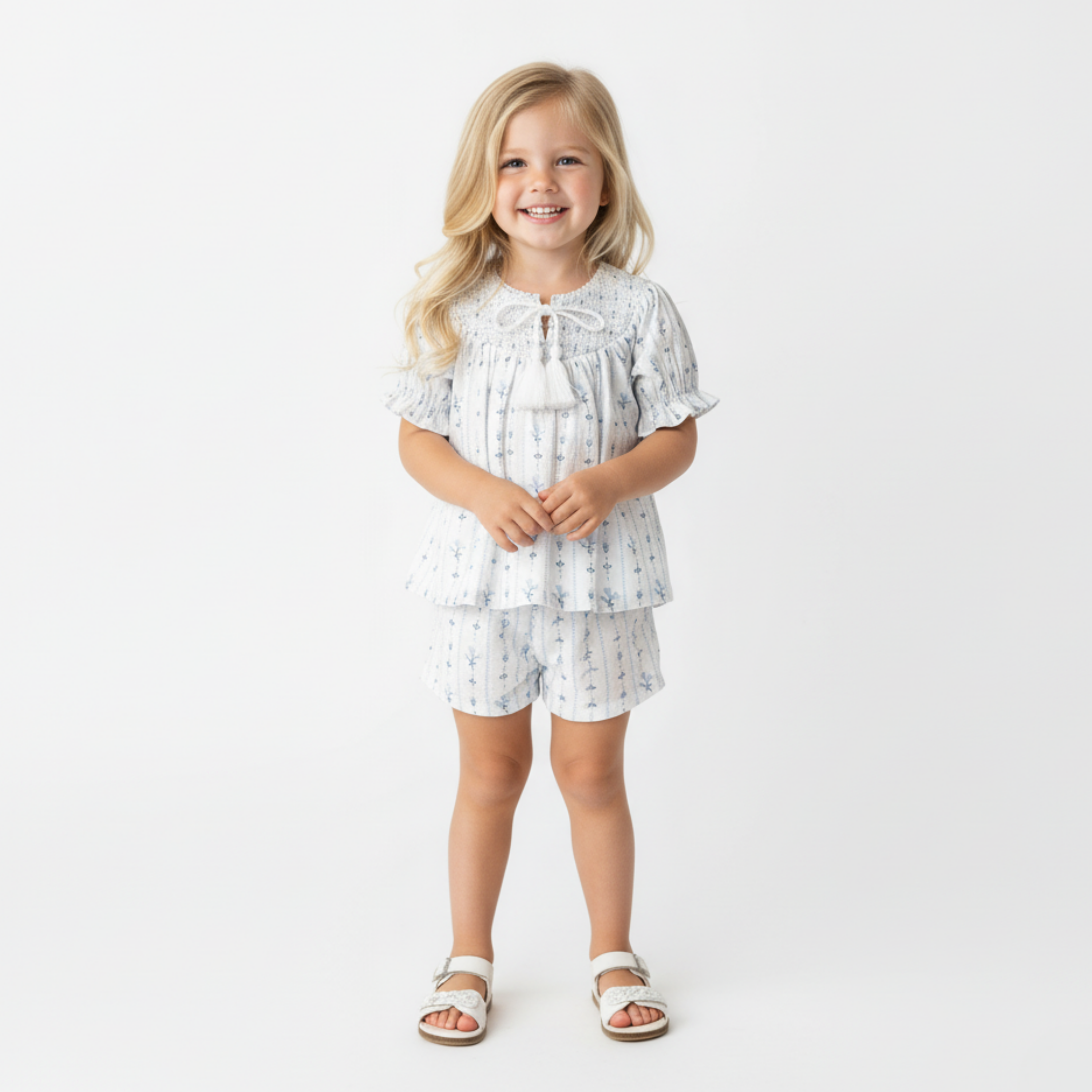 Makemake Organics - Organic Smocked Top & Shorts Set - Blue Vines