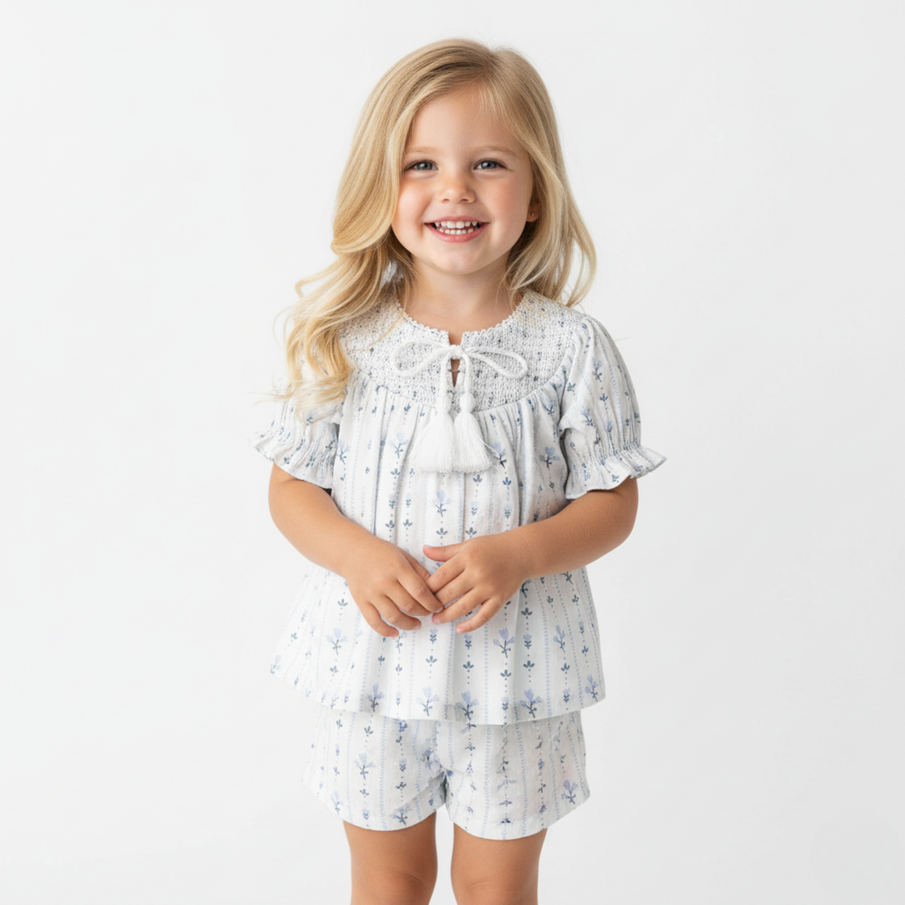 Makemake Organics - Organic Smocked Top & Shorts Set - Blue Vines