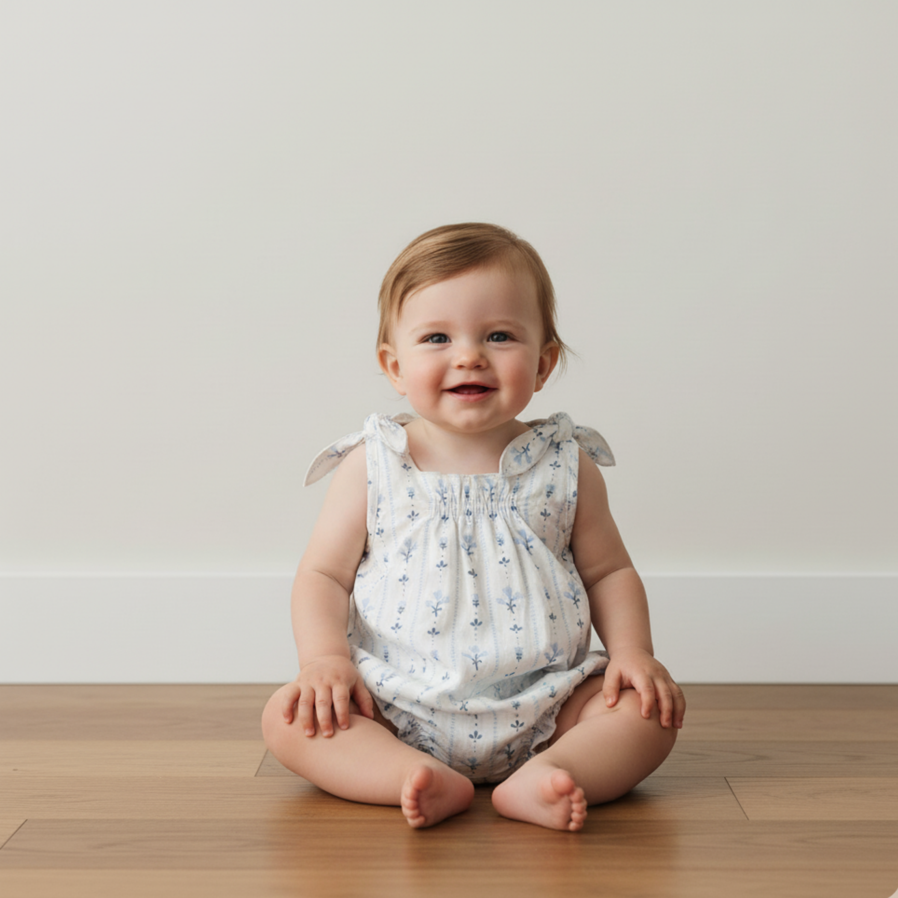 Makemake Organics - Organic Tie Shoulder Bubble Romper - Blue Vines