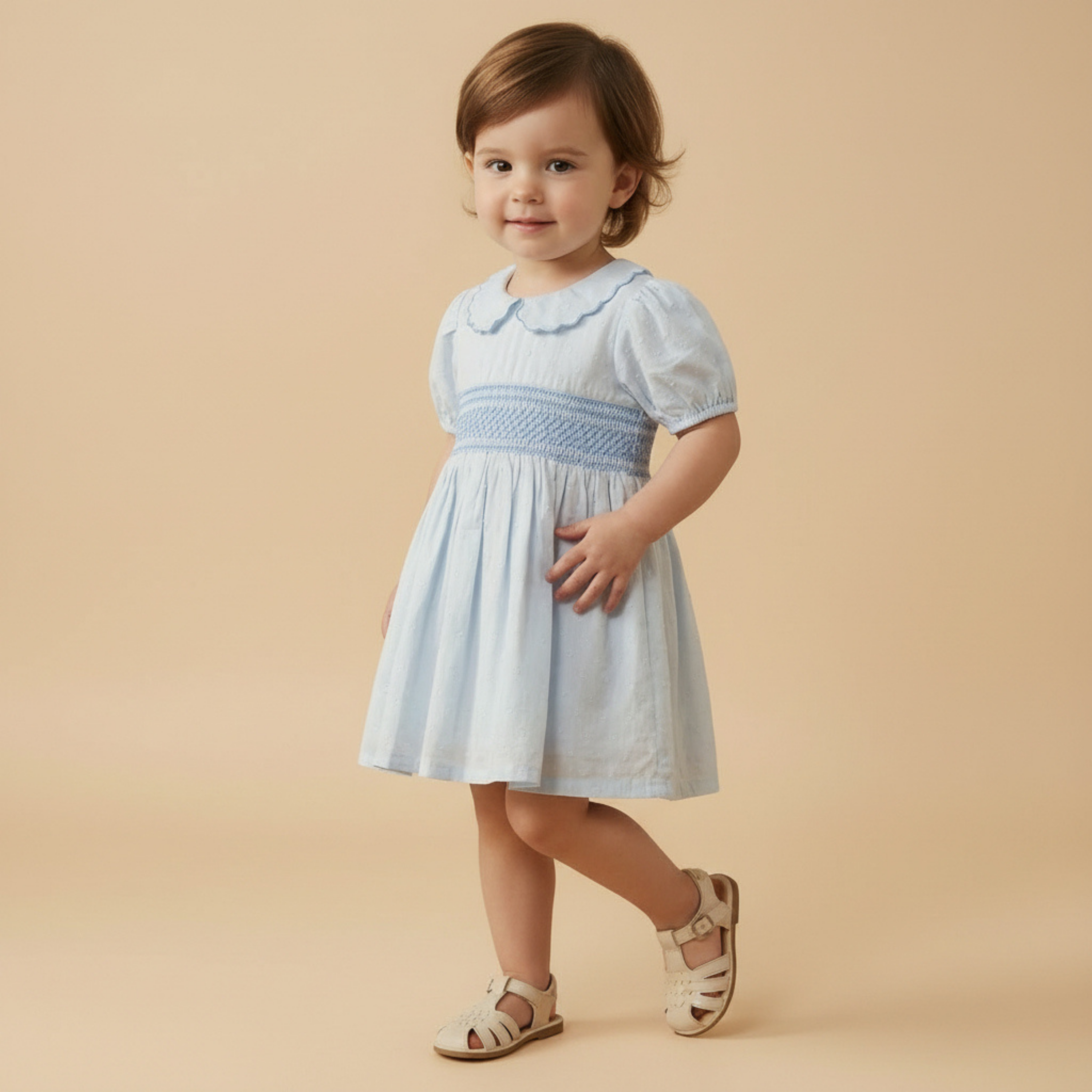 Makemake Organics - Organic Smocked Collar Dress - Light Blue