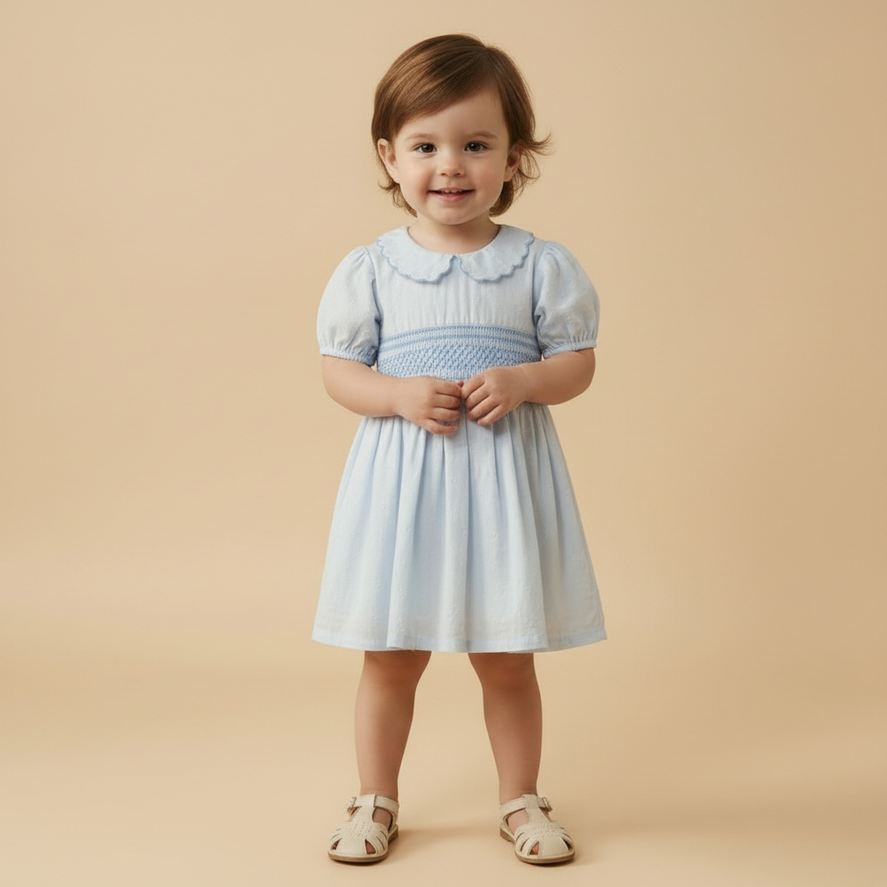 Makemake Organics - Organic Smocked Collar Dress - Light Blue