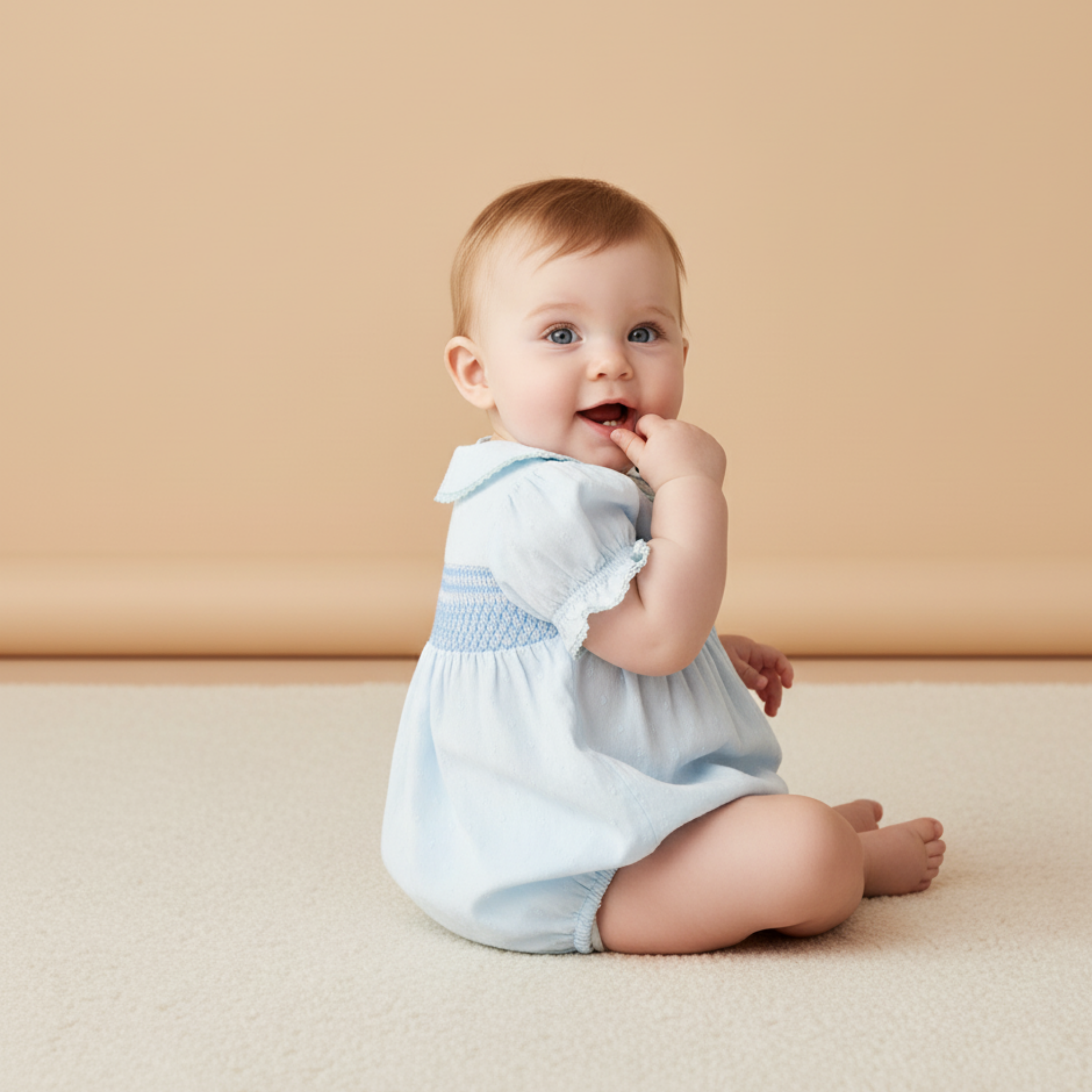 Makemake Organics - Organic Smocked Button Romper - Light Blue