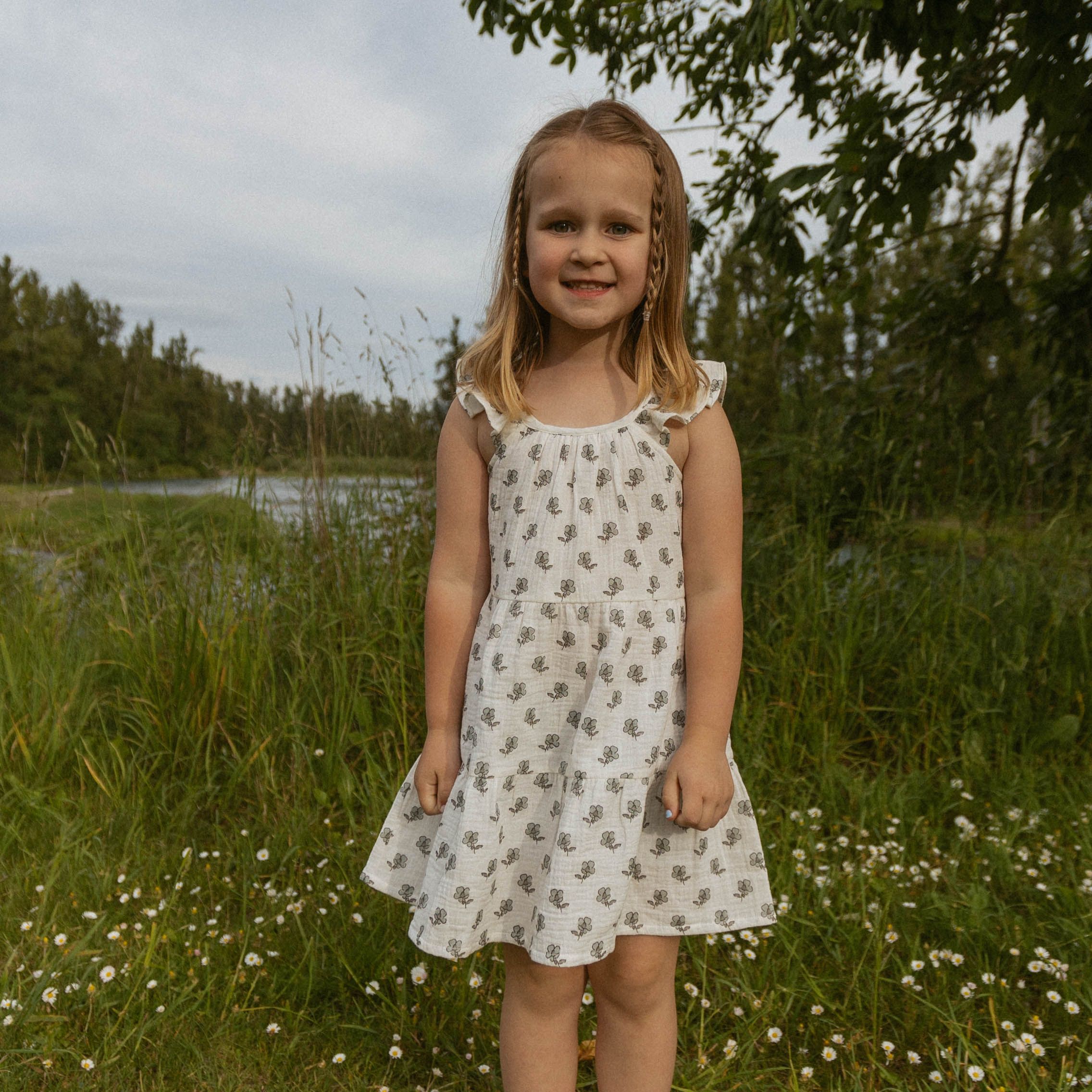 Makemake Organics - Organic Ruffle Tiered Dress - Poppy