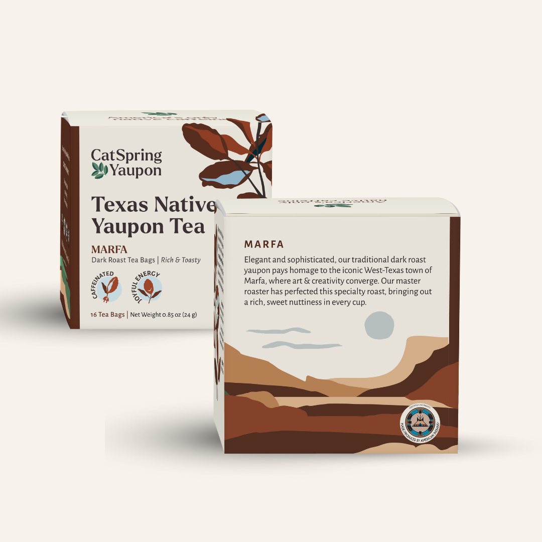 CatSpring Yaupon Marfa Dark Roast Yaupon — Black Yaupon Tea — Tea Bags (16 ct)
