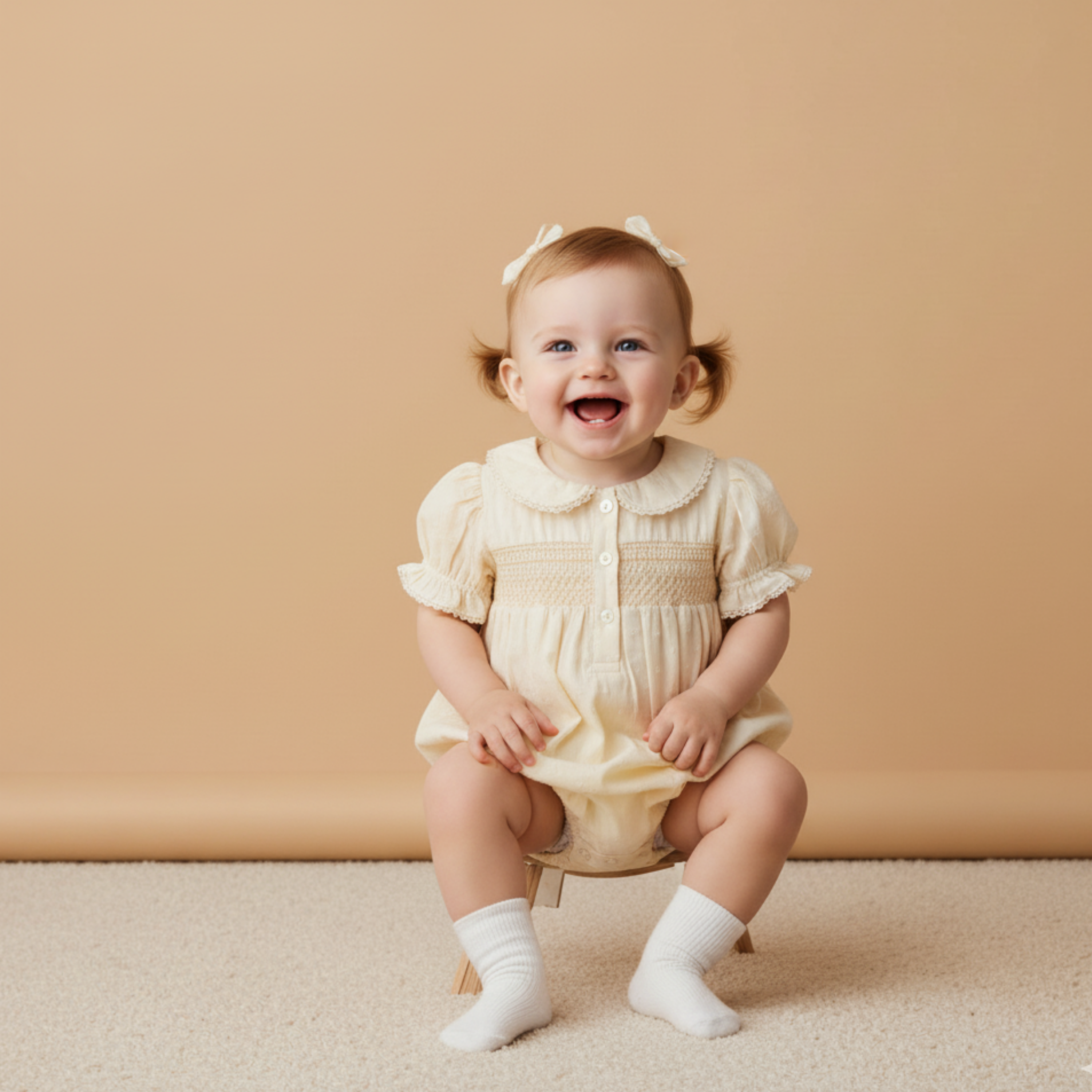 Makemake Organics - Organic Smocked Button Romper - Butter Yellow
