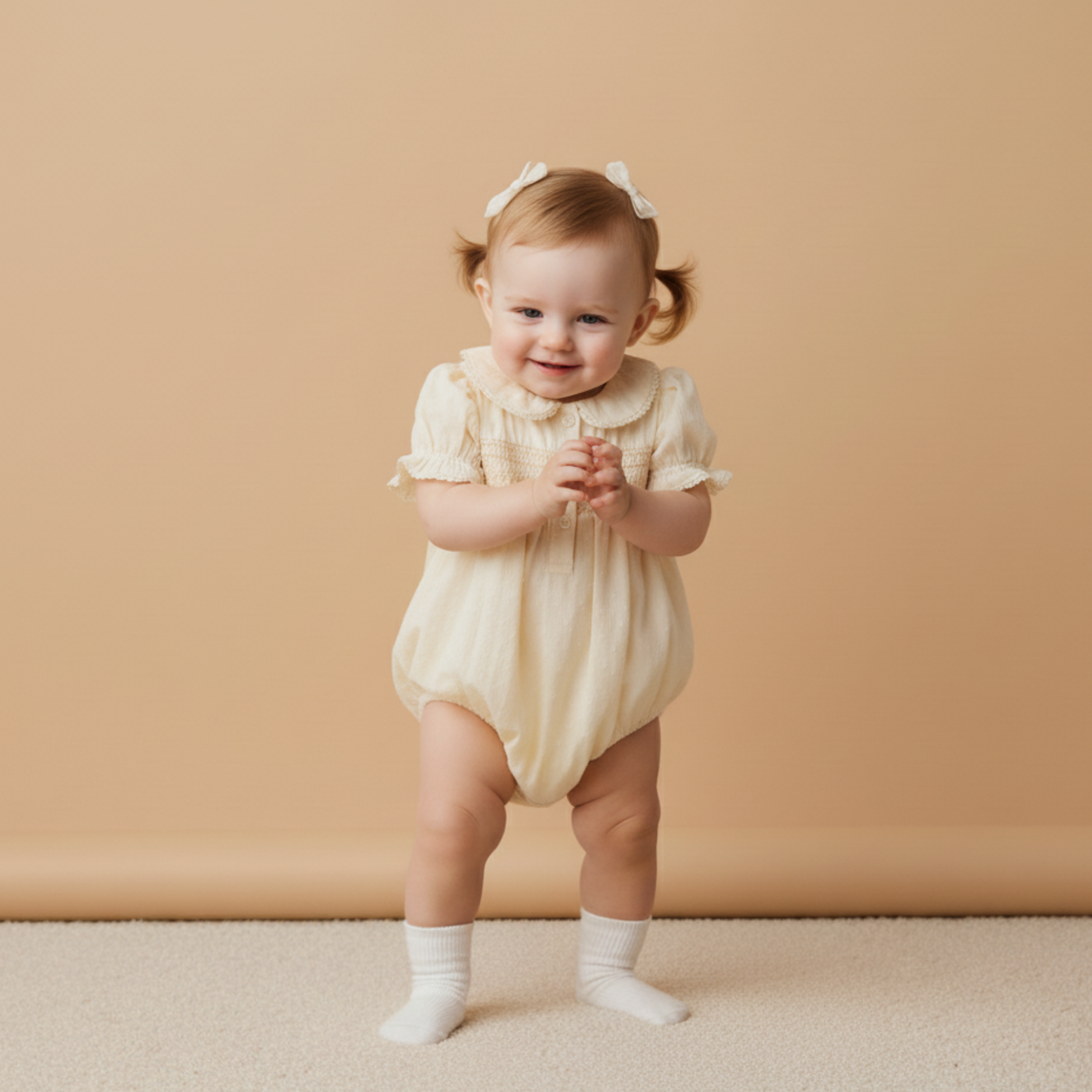 Makemake Organics - Organic Smocked Button Romper - Butter Yellow