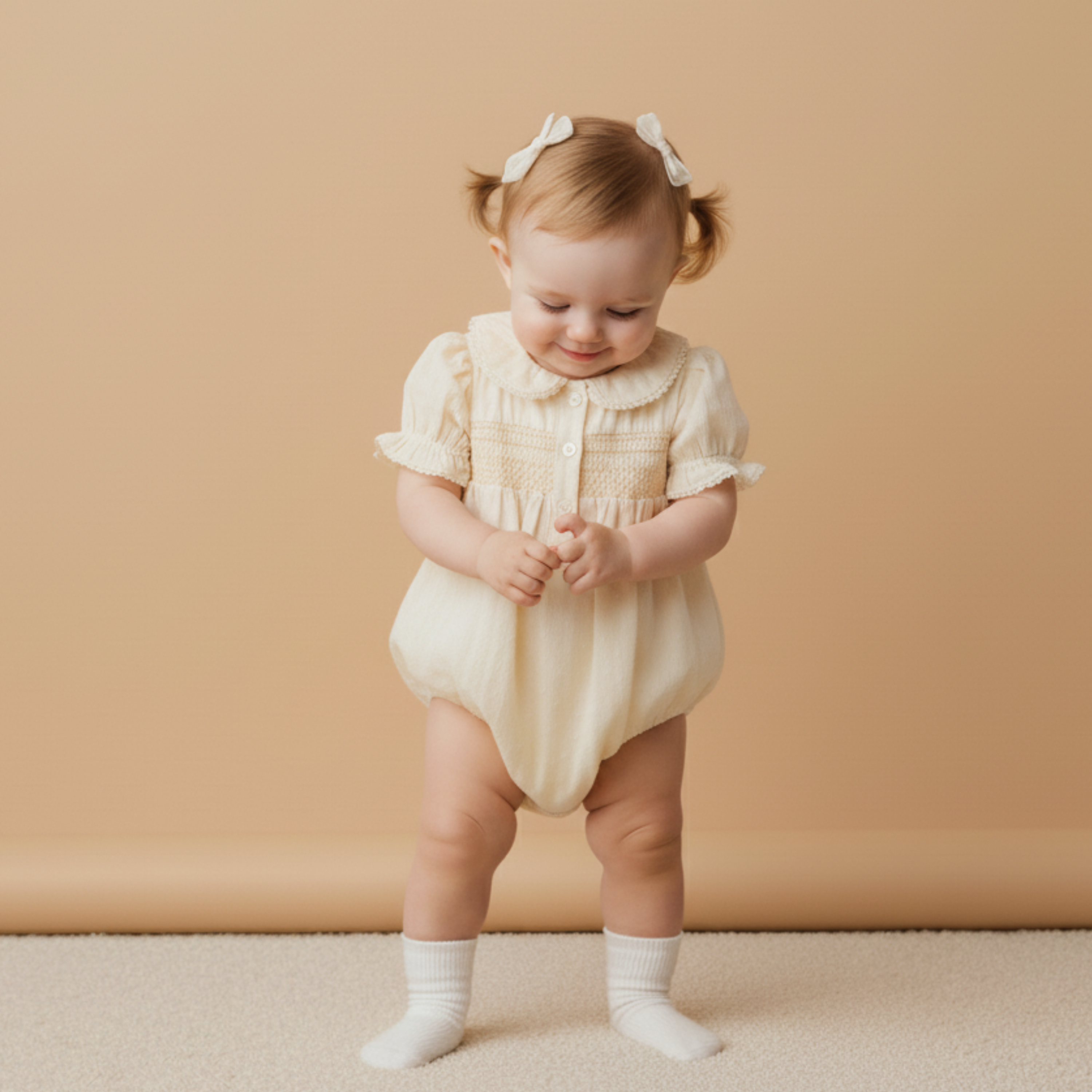 Makemake Organics - Organic Smocked Button Romper - Butter Yellow