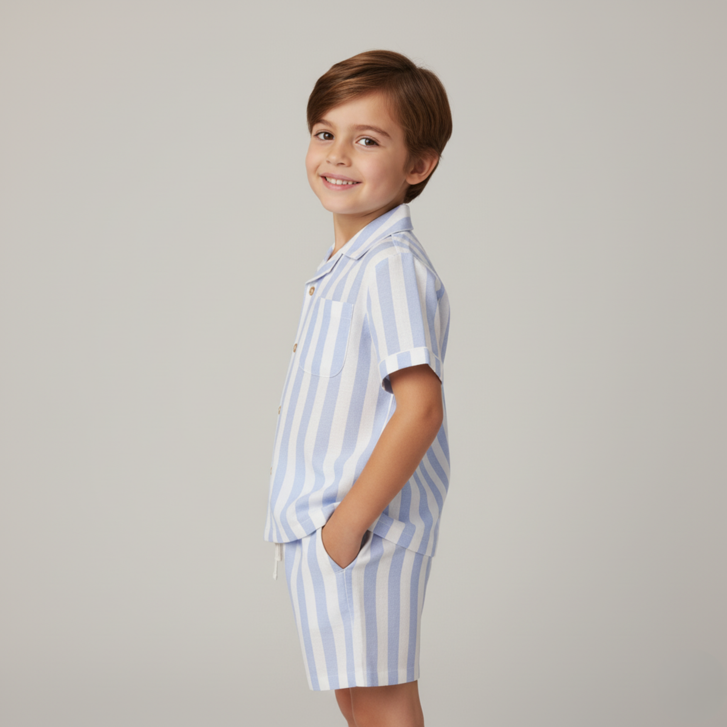 Makemake Organics - Organic Shirt & Shorts Set - Blue Stripes