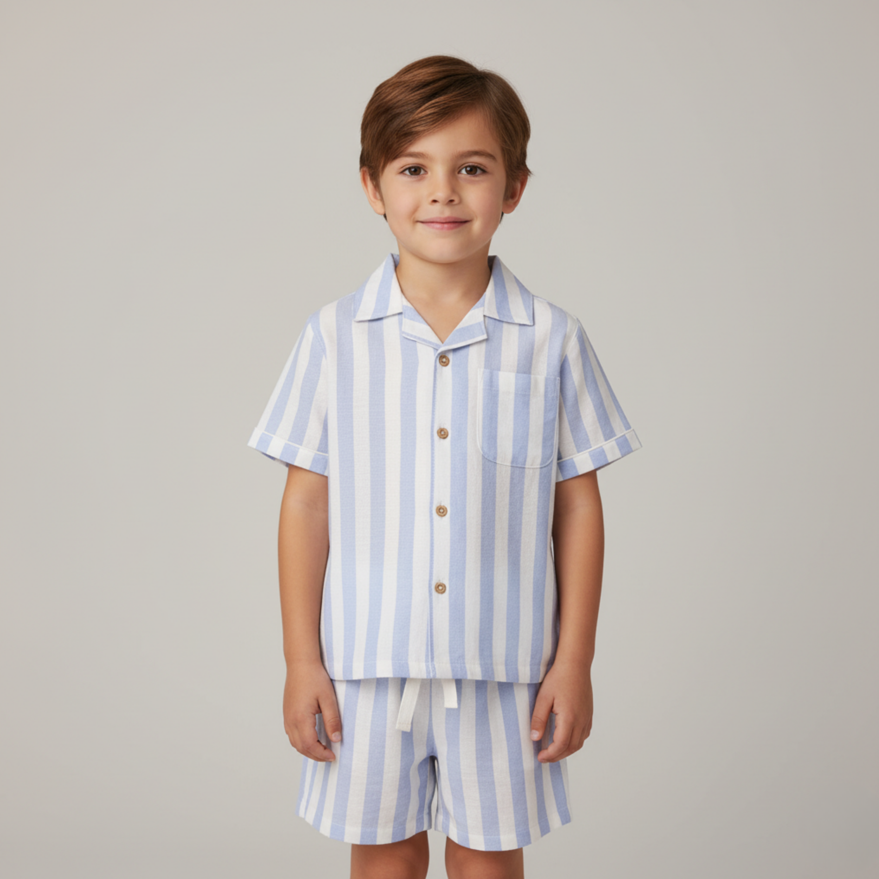 Makemake Organics - Organic Shirt & Shorts Set - Blue Stripes