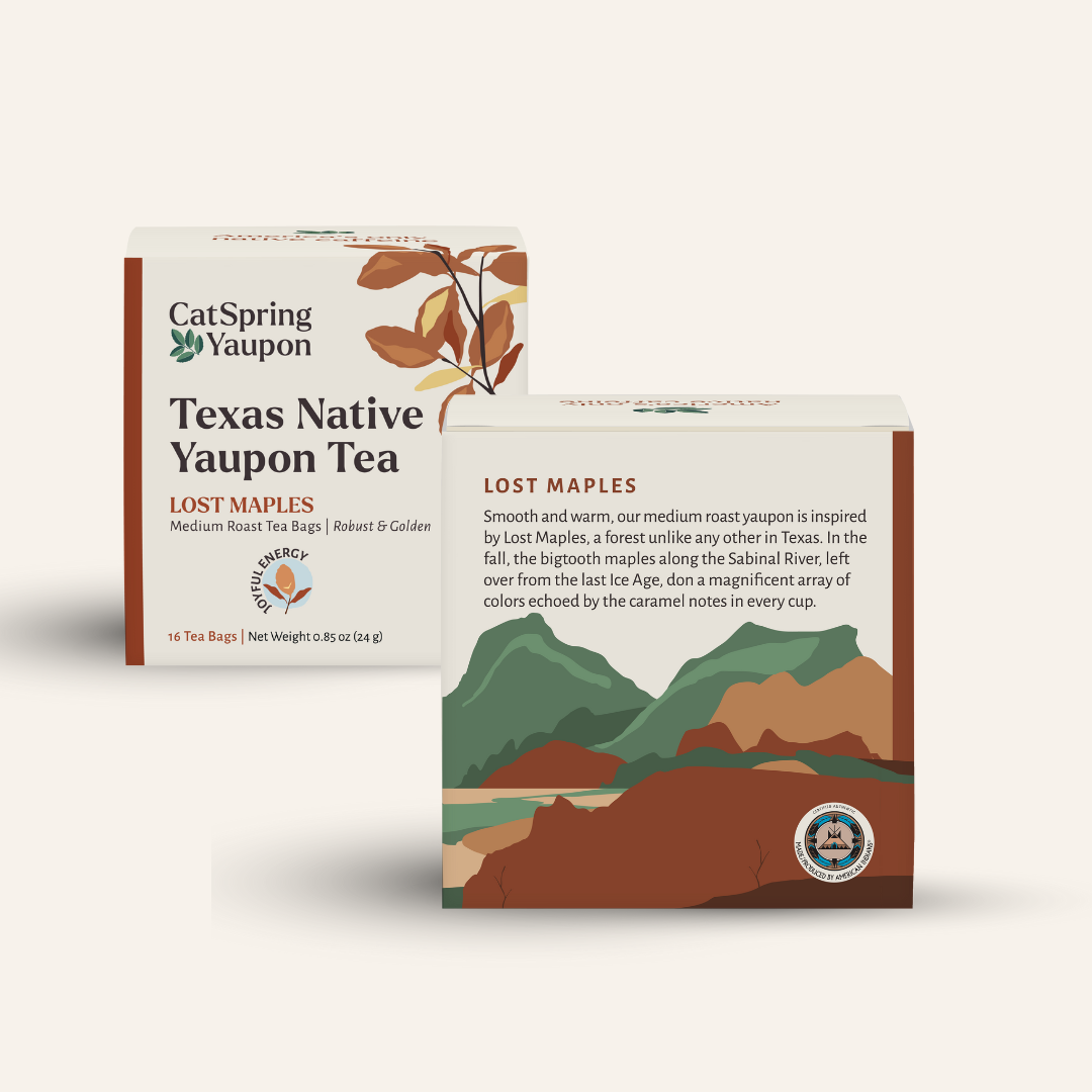 CatSpring Yaupon Case of Lost Maples Medium Roast Yaupon – Bold & Complex  –  Loose Leaf & Tea bags