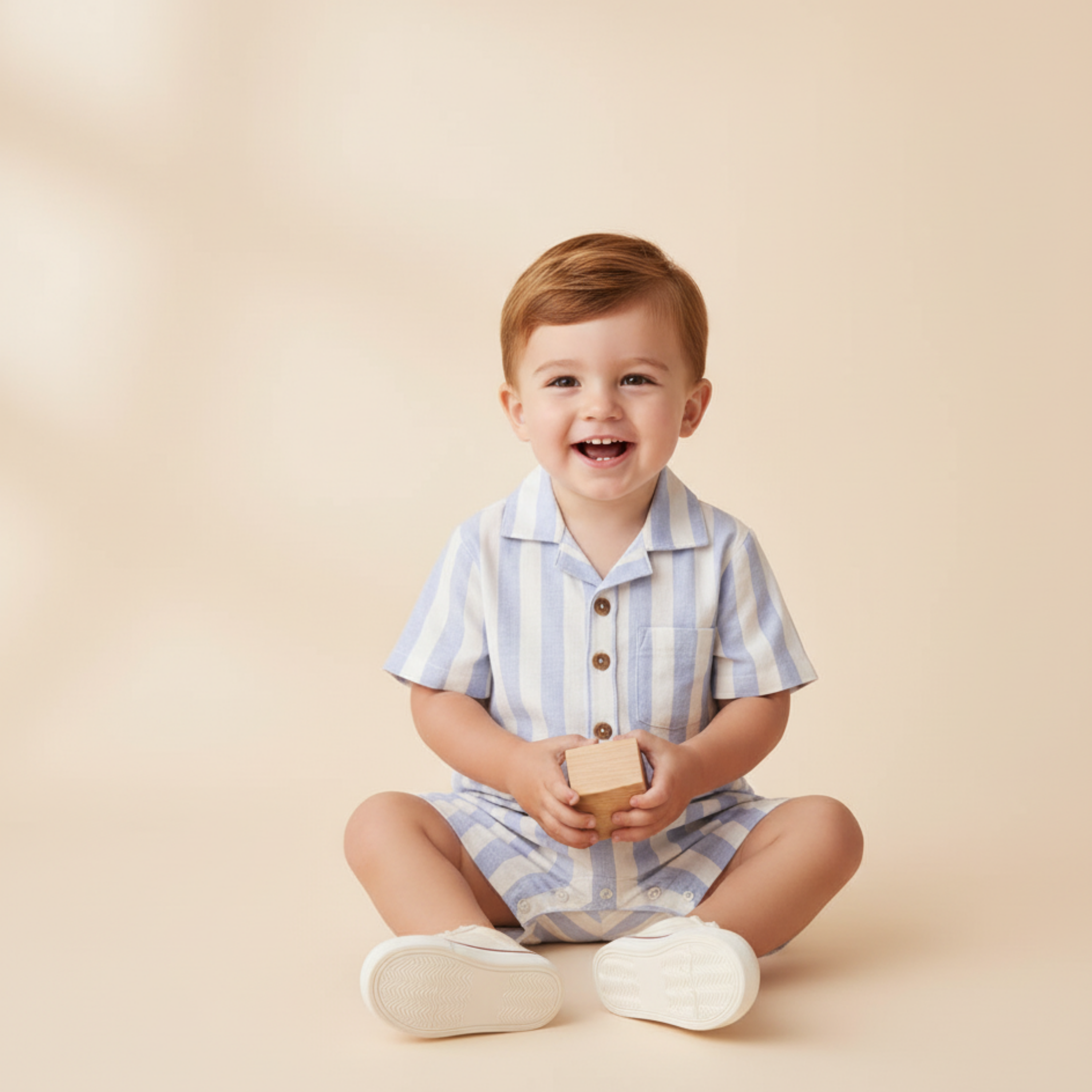 Makemake Organics - Organic Collared Romper - Blue Stripes