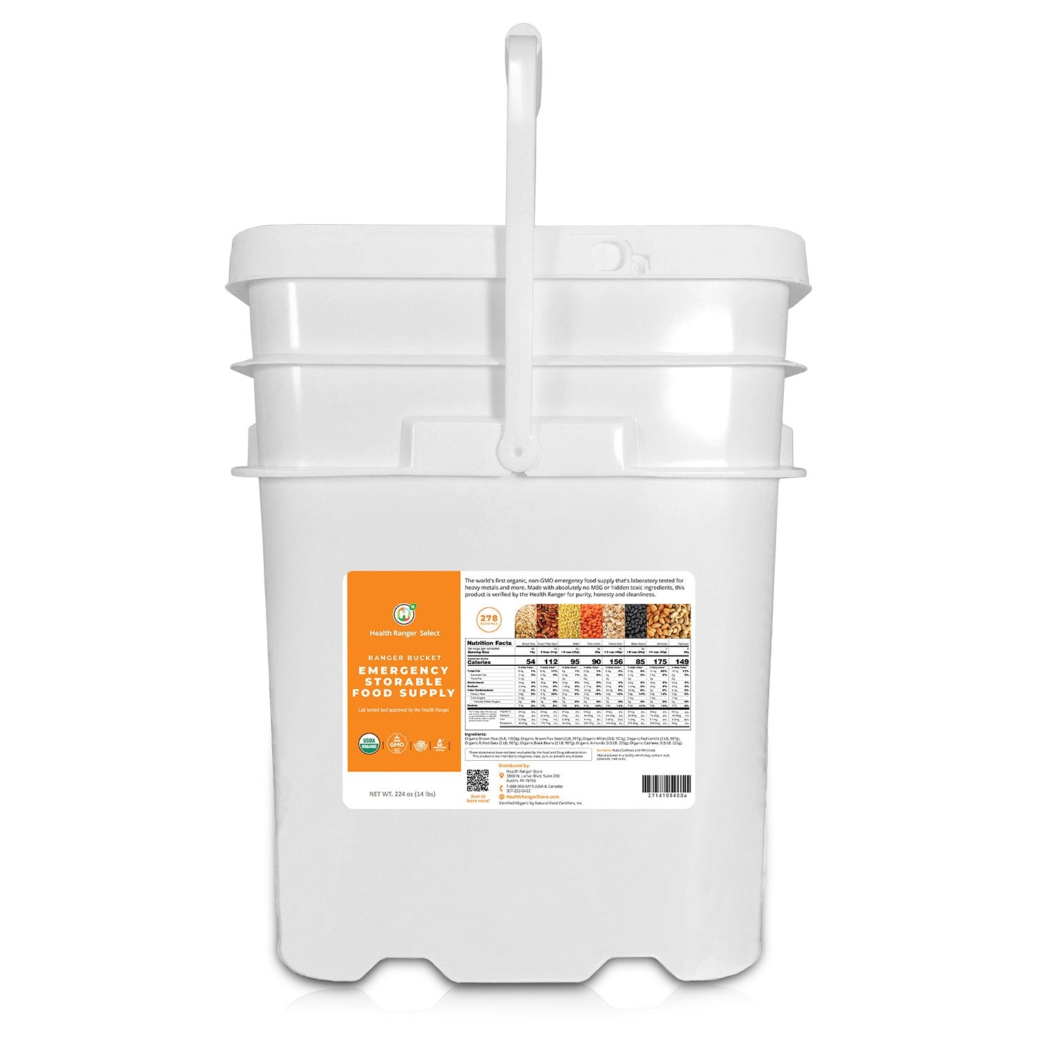 Health Ranger Store 23 Days Food Supply (1 Adult) - (536 Servings) Ranger Bucket Set - Organic Emergency Storable Food Supply (A26 + B19)