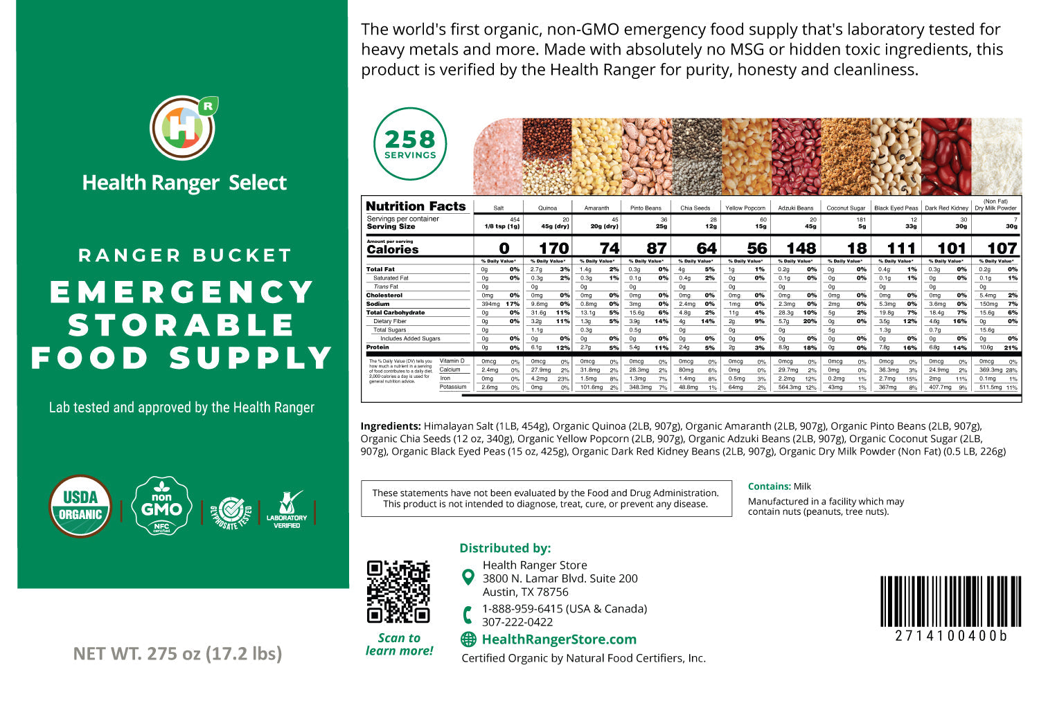 Health Ranger Store 23 Days Food Supply (1 Adult) - (536 Servings) Ranger Bucket Set - Organic Emergency Storable Food Supply (A26 + B19)