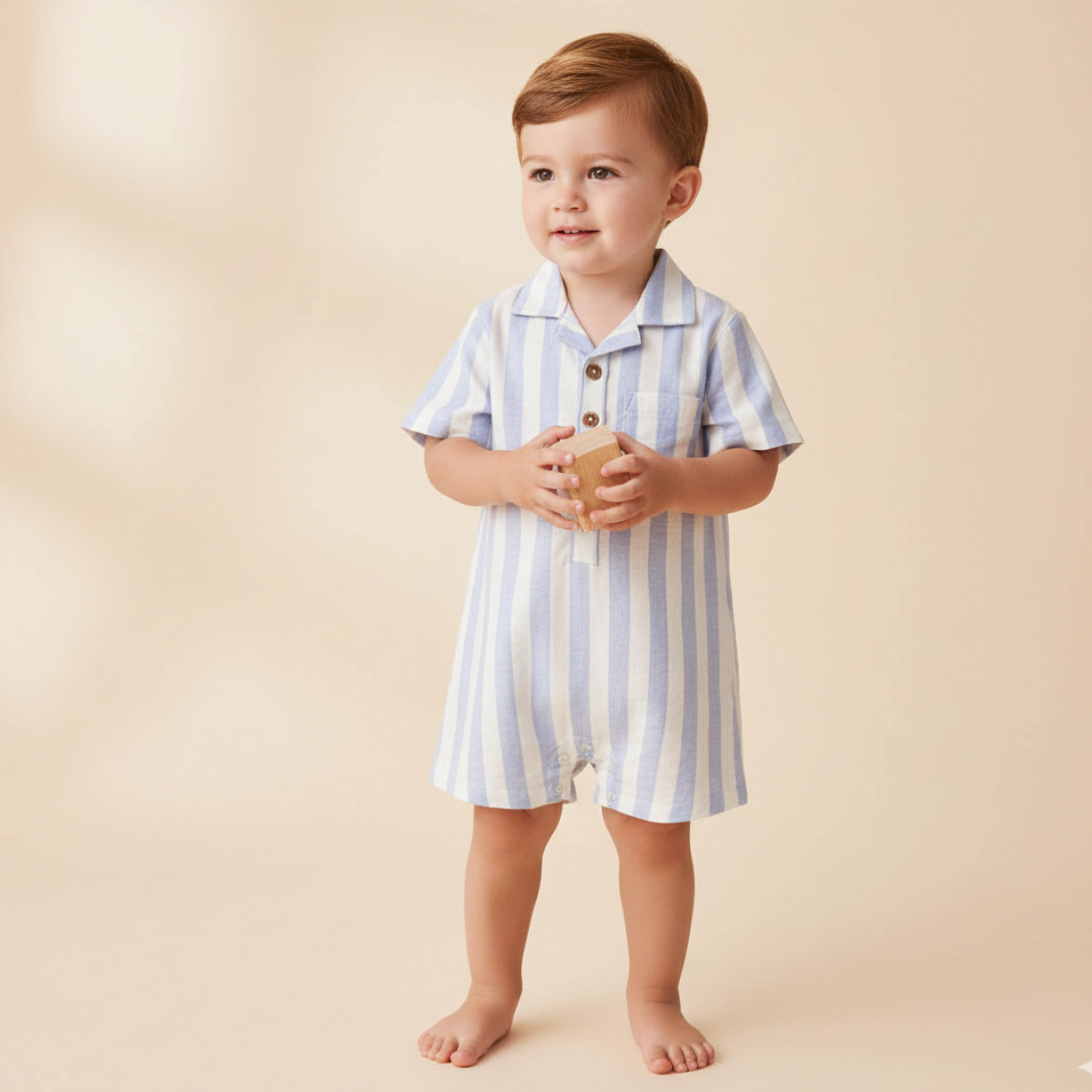 Makemake Organics - Organic Collared Romper - Blue Stripes