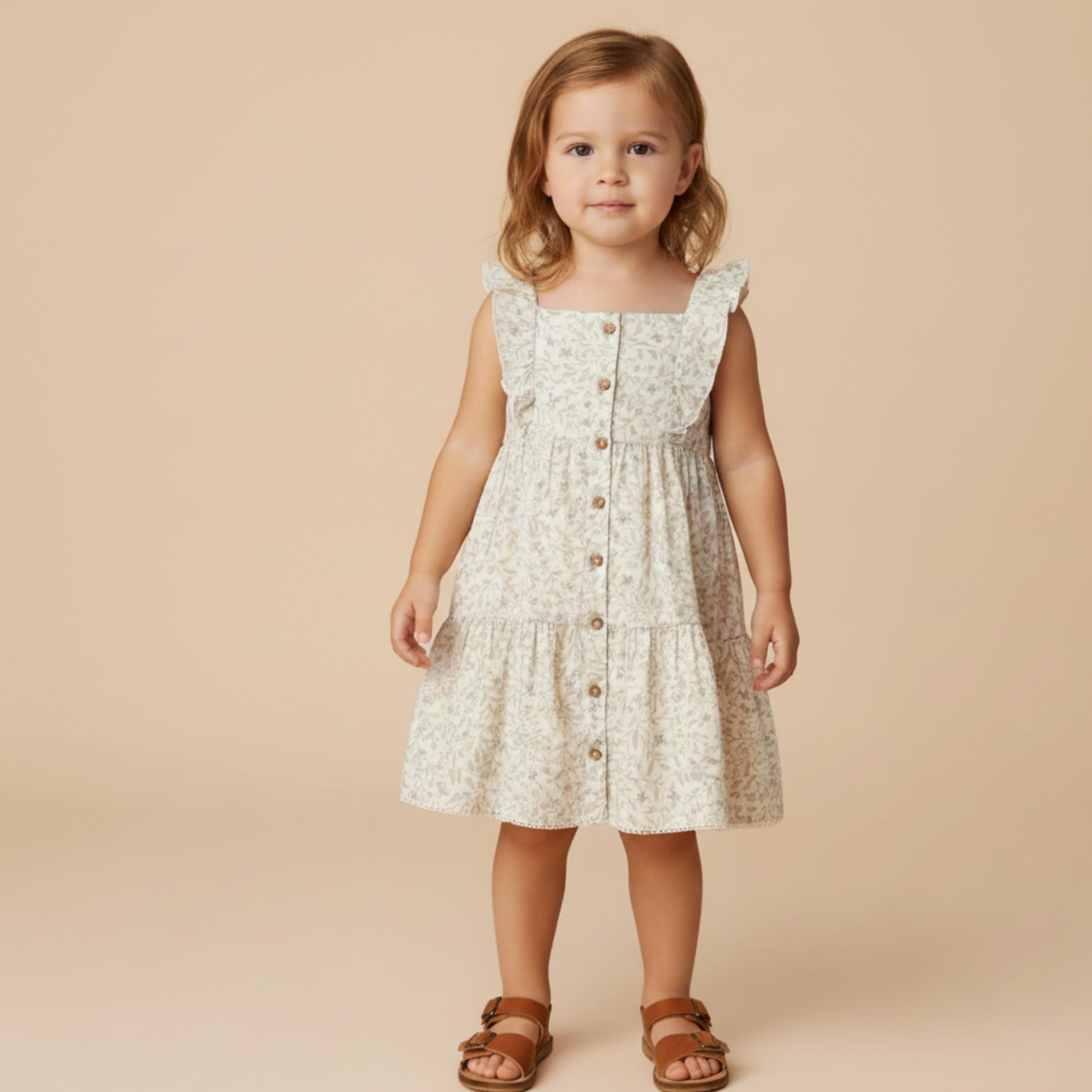 Makemake Organics - Organic Flutter Buttoned Tiered Dress - Bluebelle