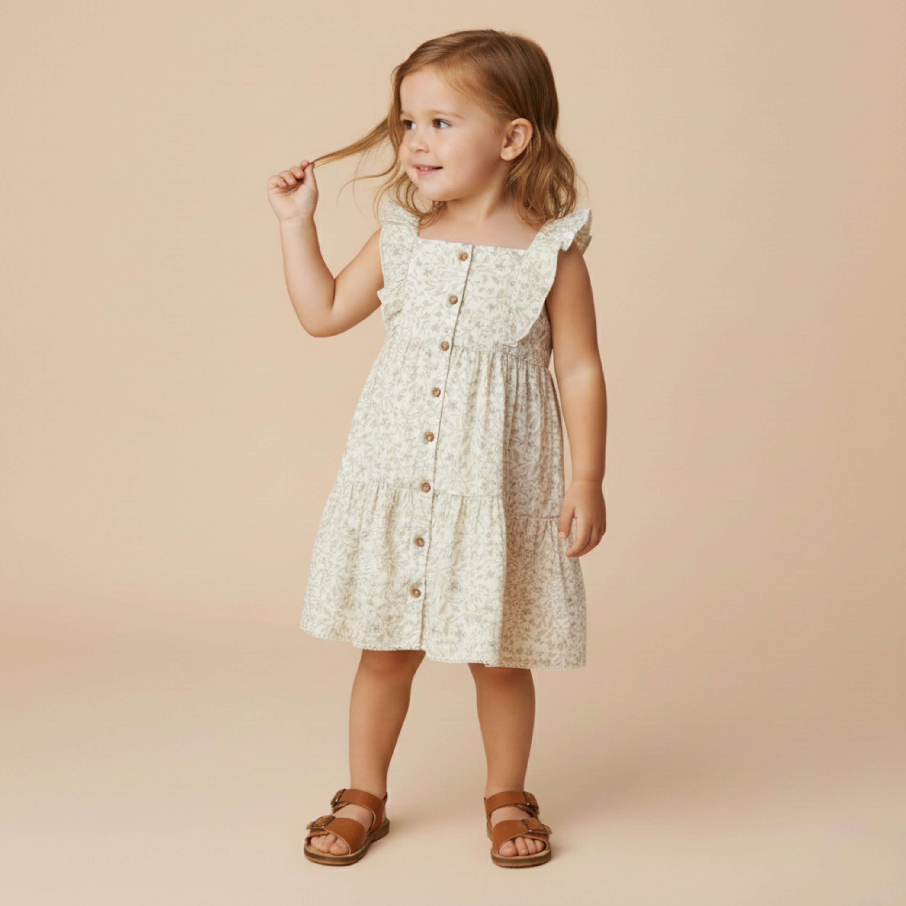 Makemake Organics - Organic Flutter Buttoned Tiered Dress - Bluebelle