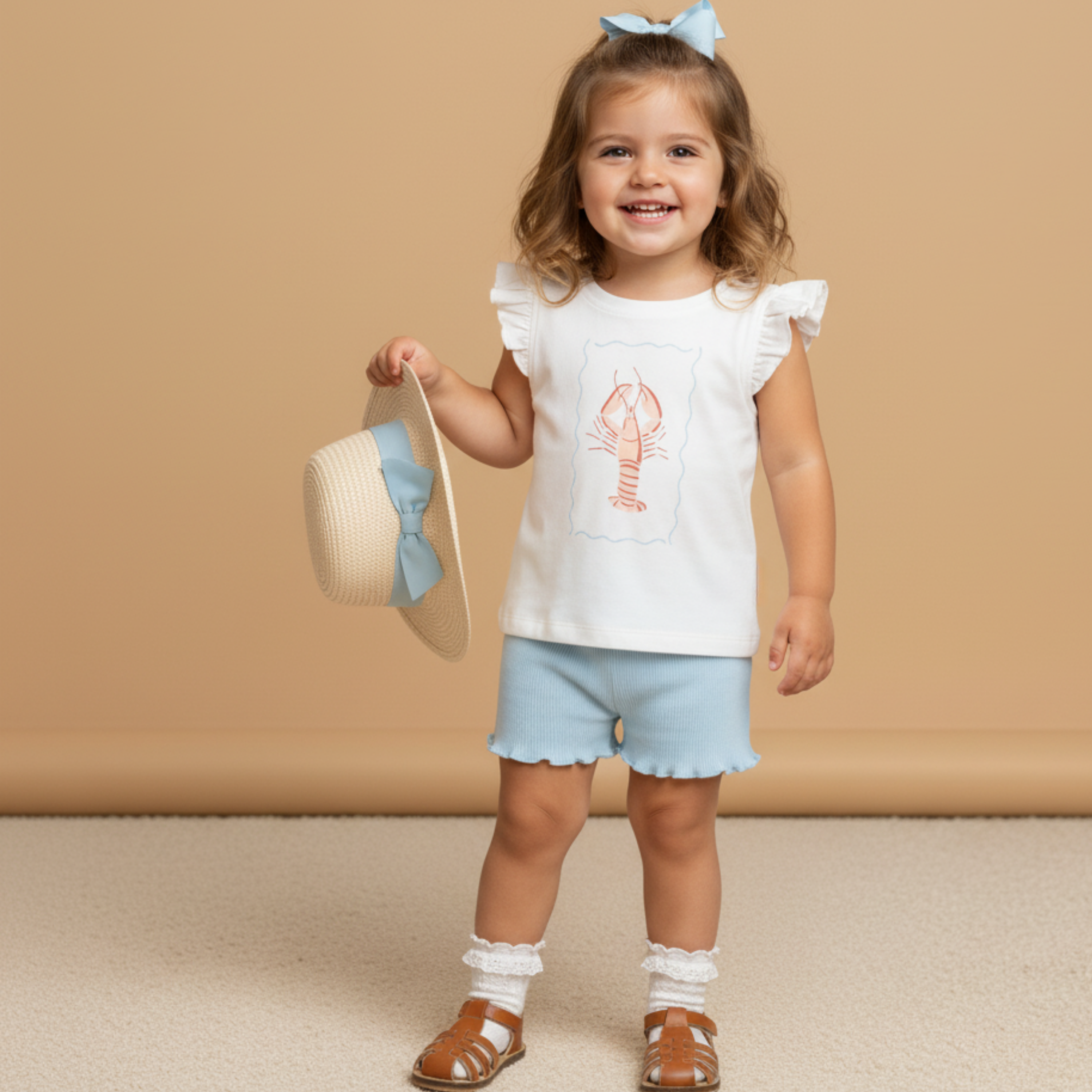 Makemake Organics - Organic Sleeveless Flutter Top & Shorts Set - Lobster