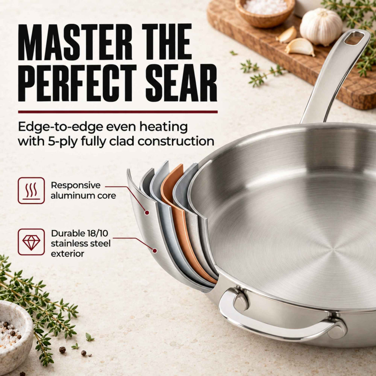 Alva Cookware 5-Ply Stainless Steel Frying Pan