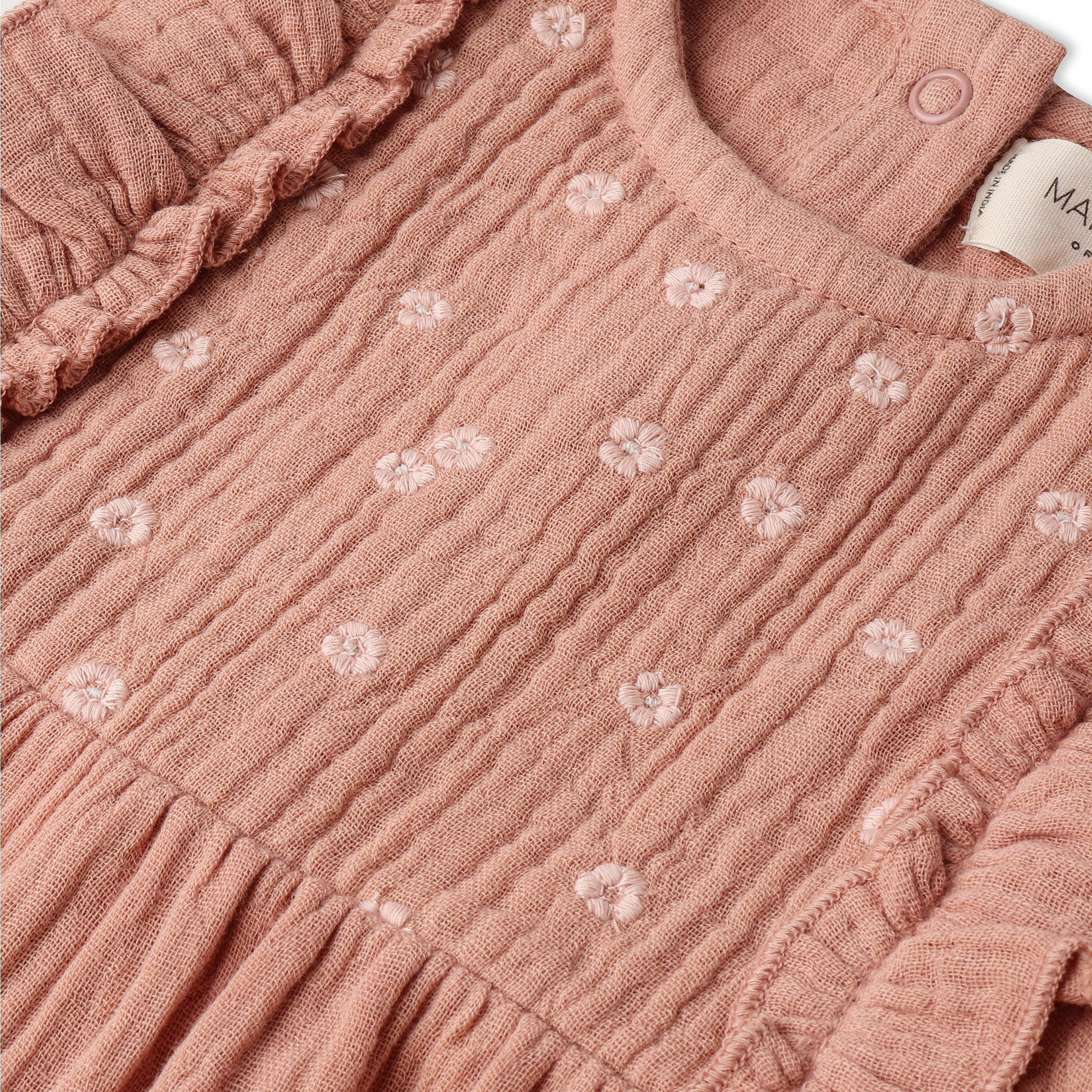 Makemake Organics - Organic Embroidered Ruffle Romper - Clay