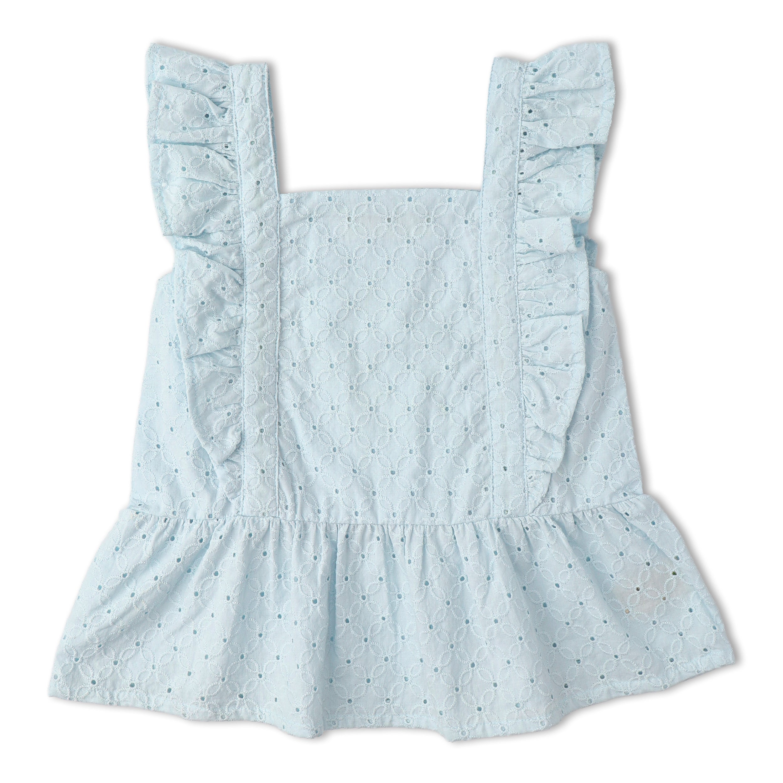 Makemake Organics - Organic Eyelet Flutter Top And Shorts Set - Light Blue Eyelet