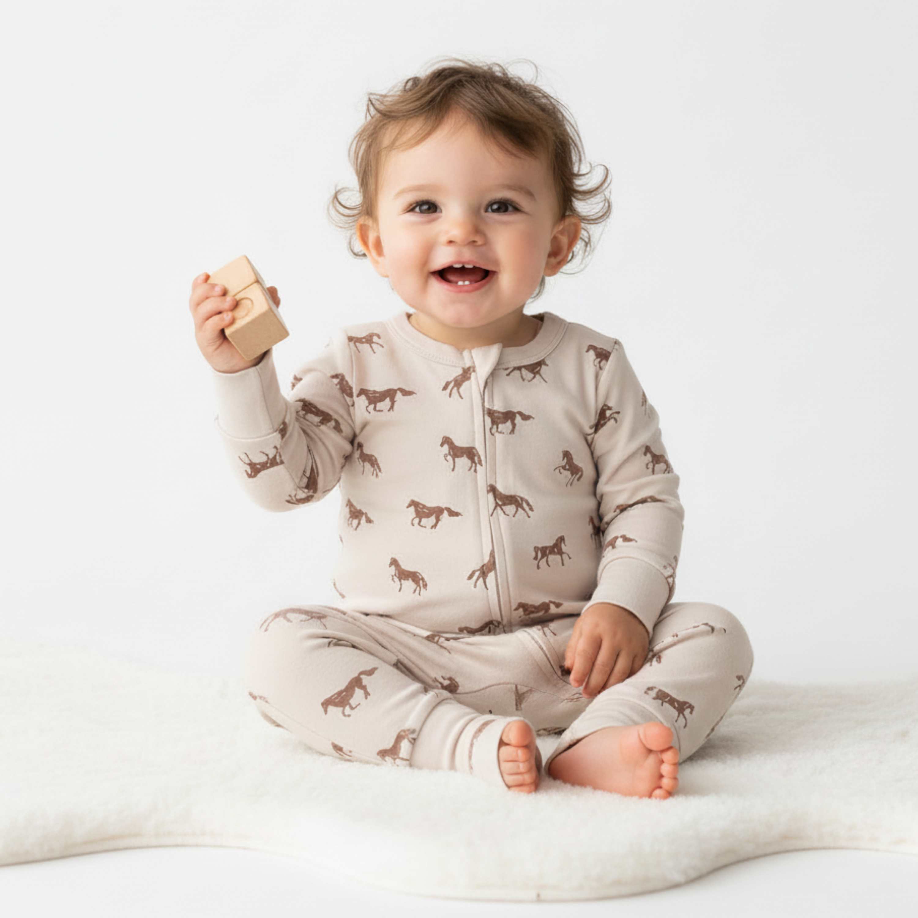 Makemake Organics - Organic 2-Way Zip Romper - Horses