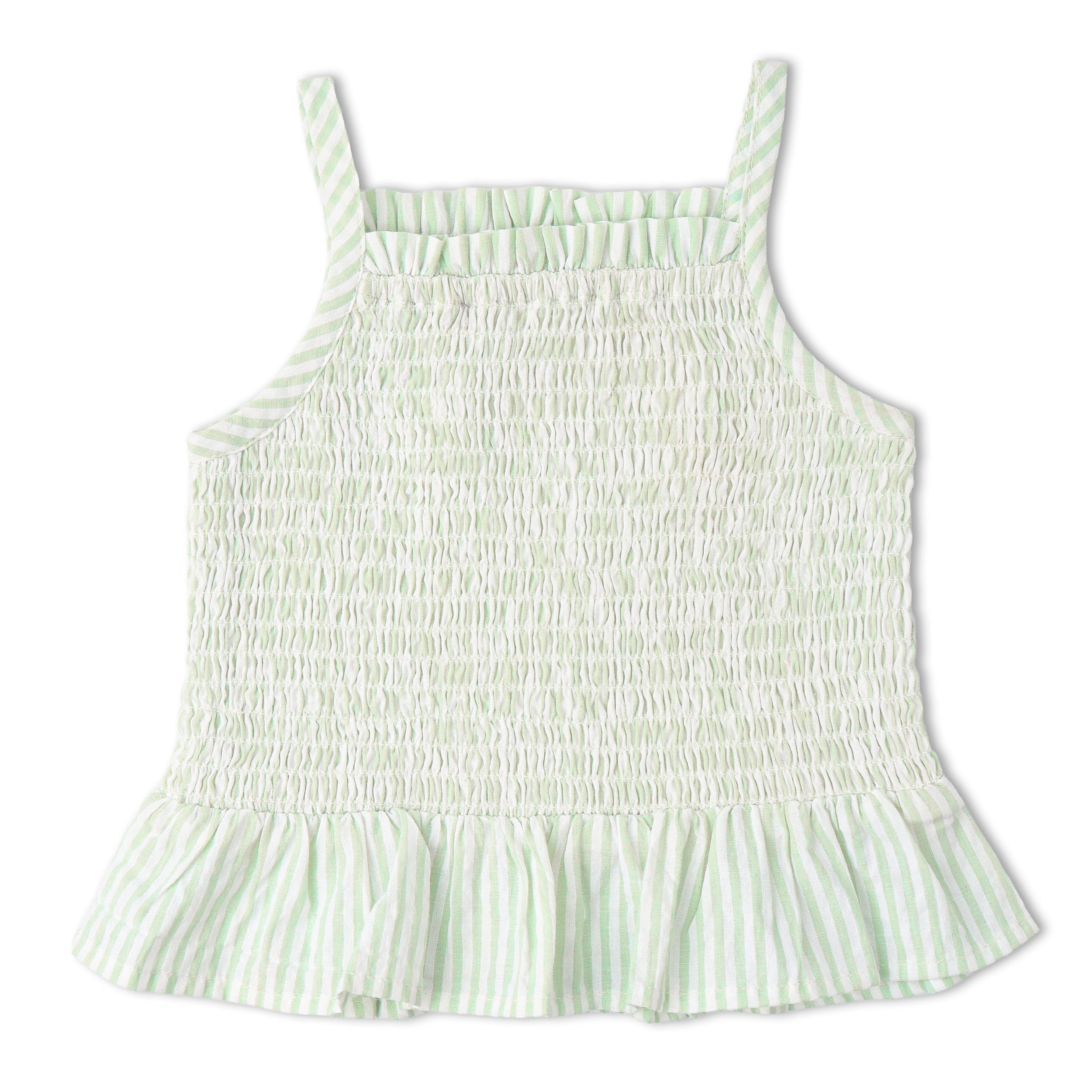 Makemake Organics - Organic Smocked Top And Bloomer Set - Basil Stripes