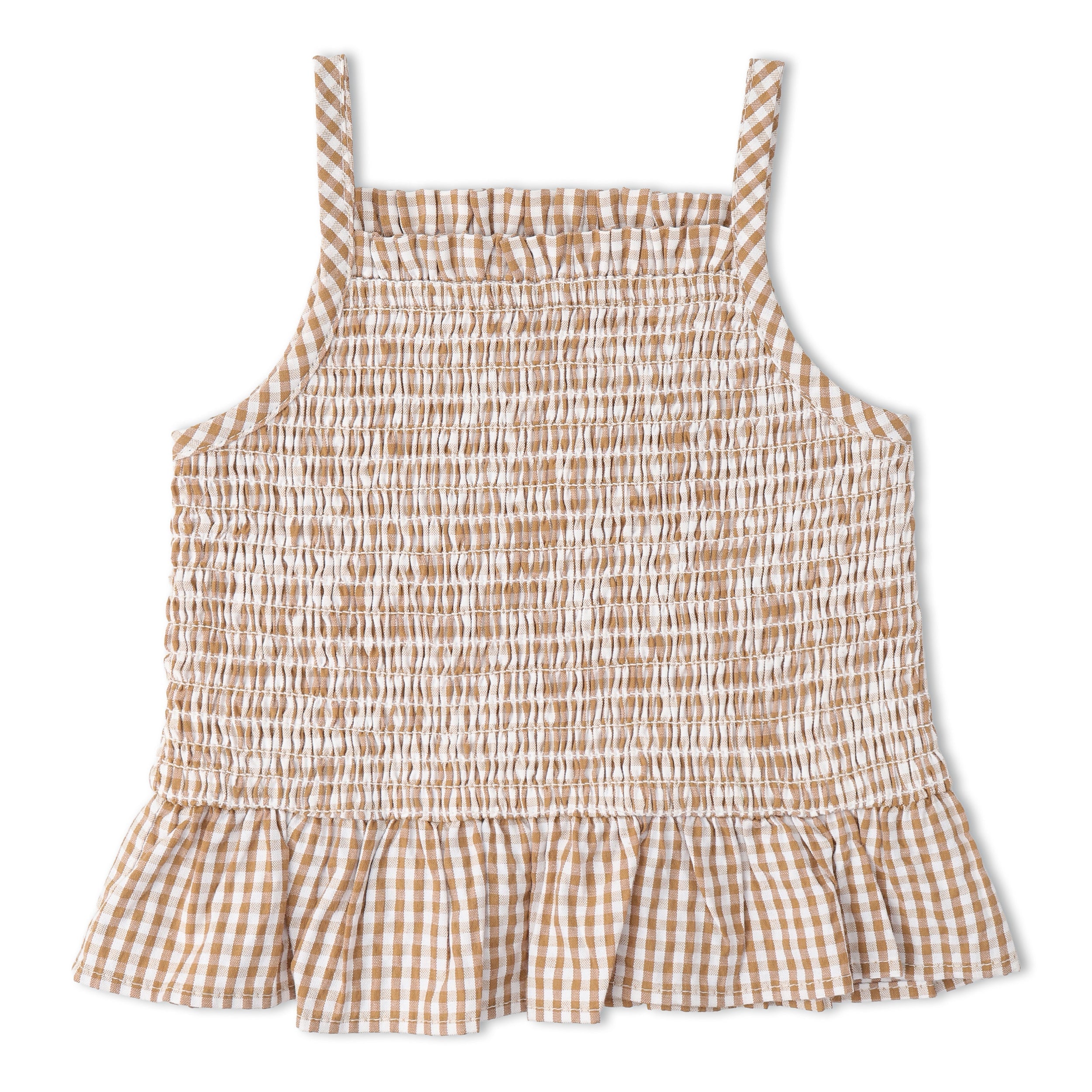 Makemake Organics - Organic Smocked Top And Bloomer Set - Caramel Check