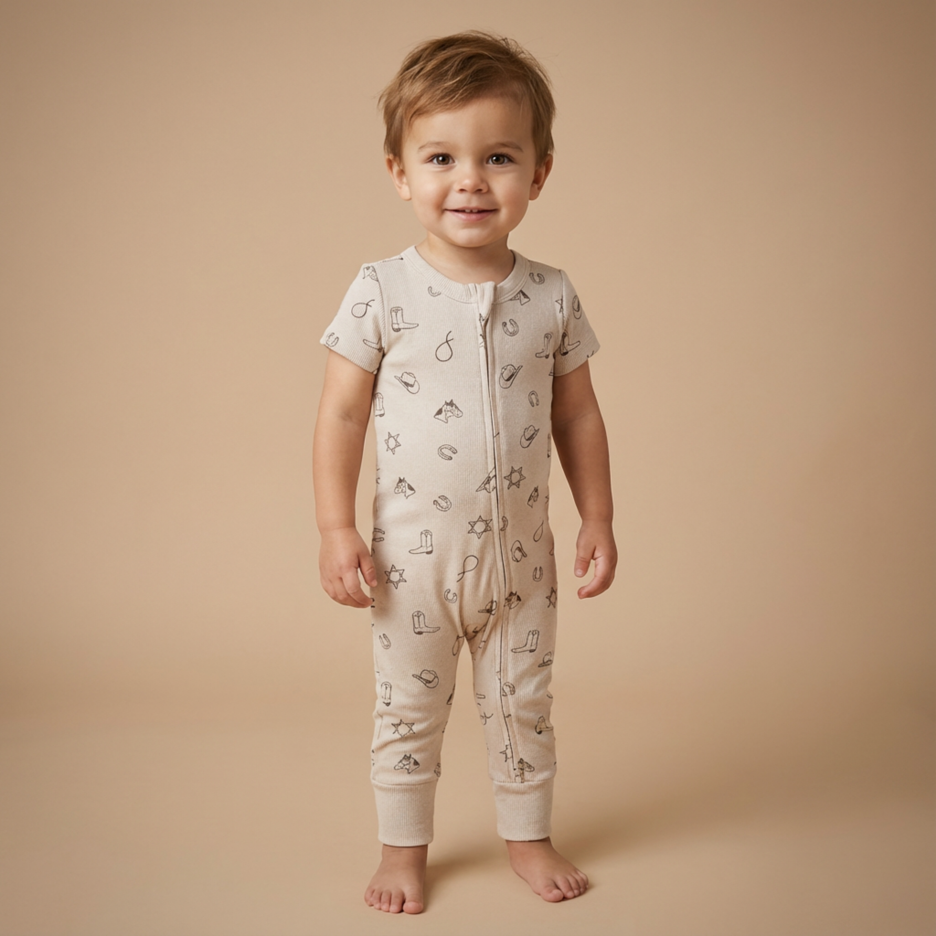 Makemake Organics - Organic Short Sleeve Zip Romper - Rodeo