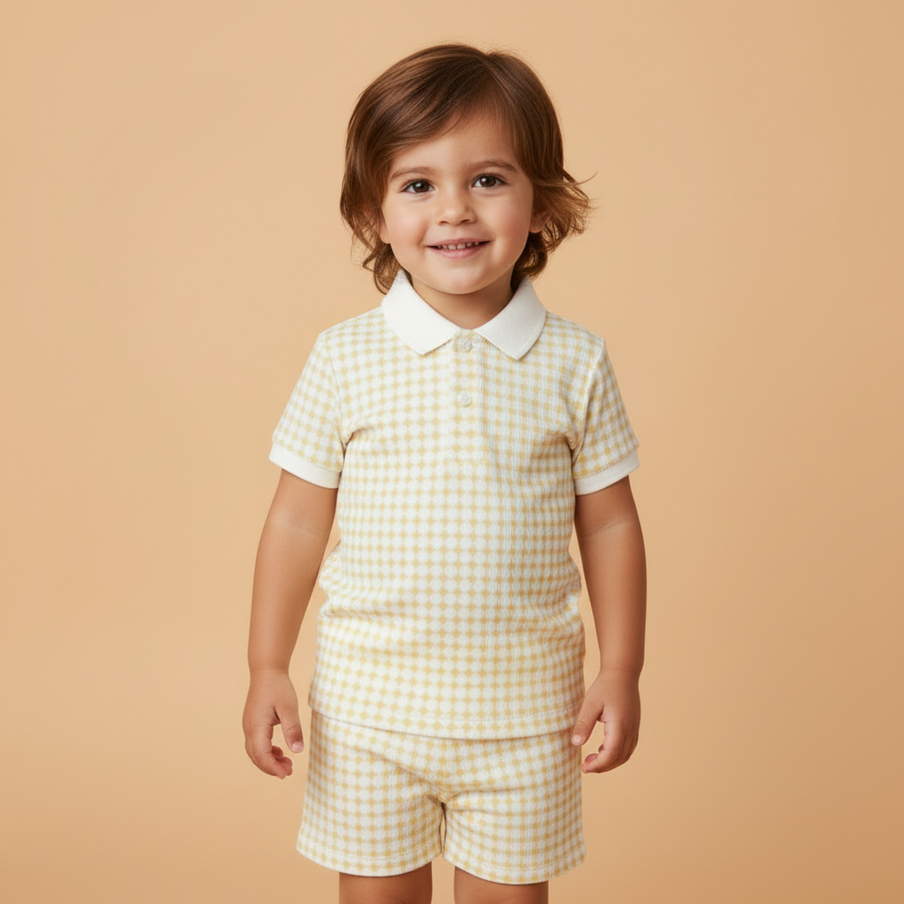 Makemake Organics - Organic Collar Tee & Shorts Set - Dotty Gingham