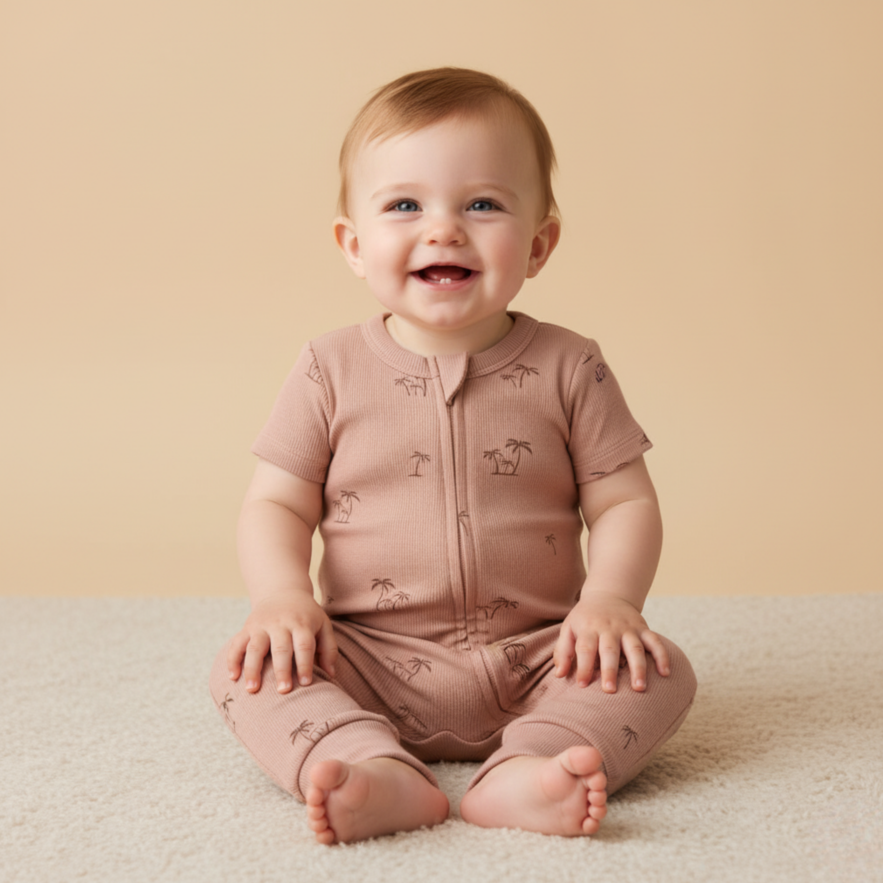 Makemake Organics - Organic Short Sleeve Zip Romper - Island Palm