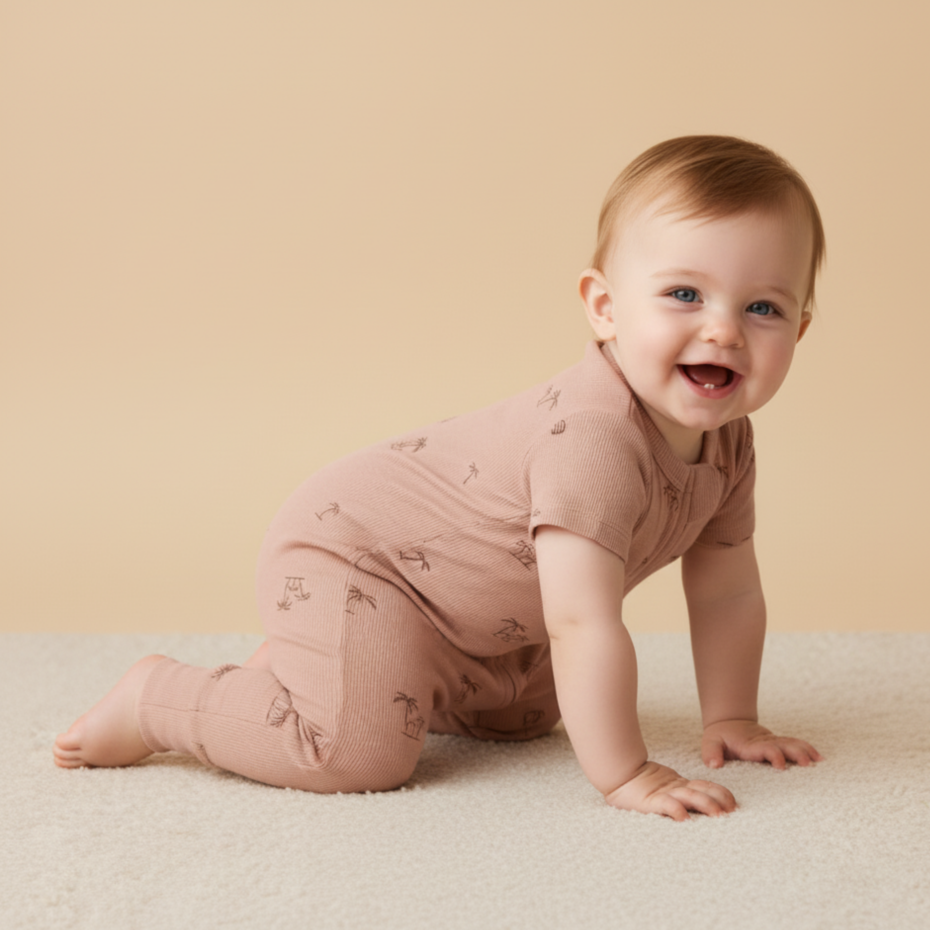 Makemake Organics - Organic Short Sleeve Zip Romper - Island Palm