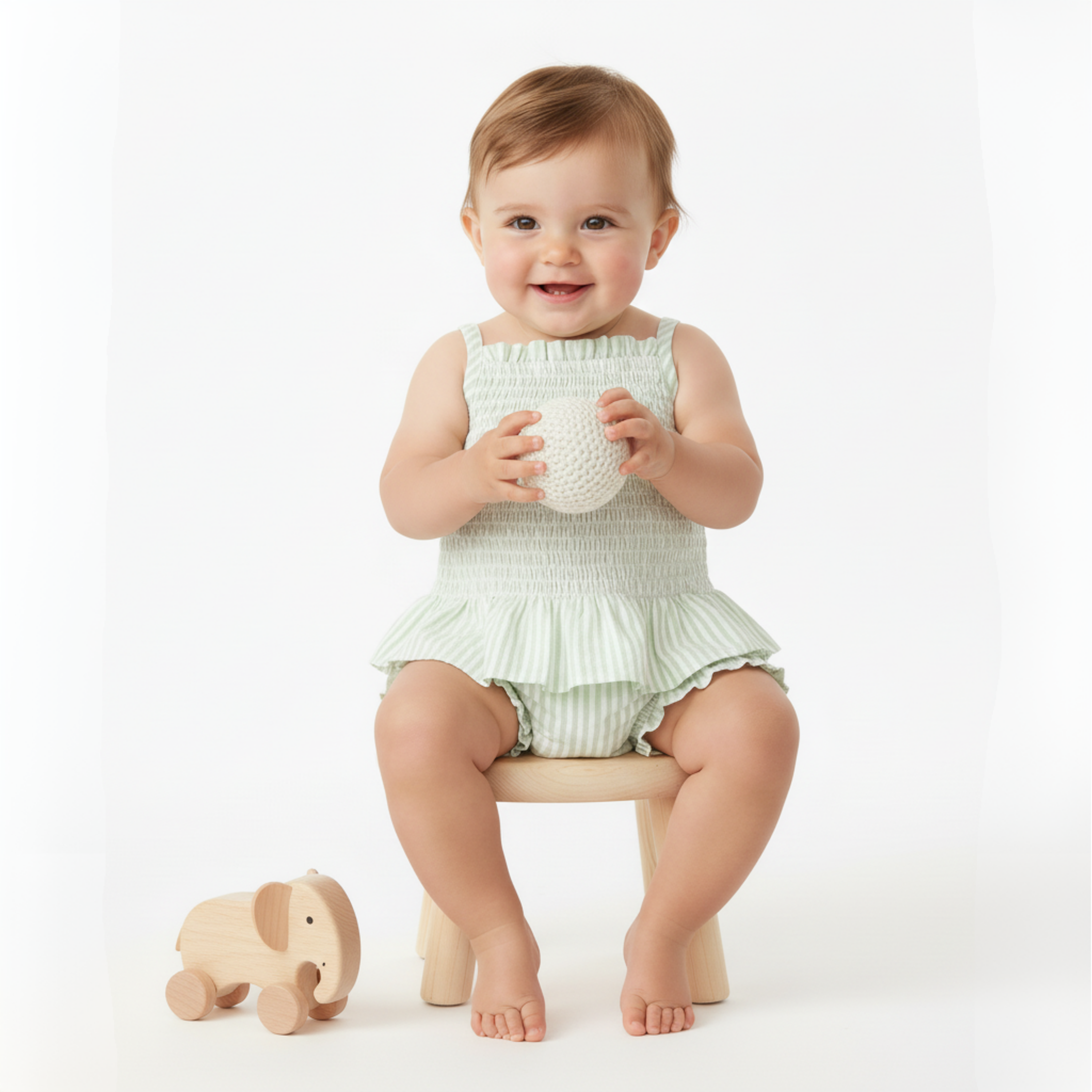 Makemake Organics - Organic Smocked Top And Bloomer Set - Basil Stripes
