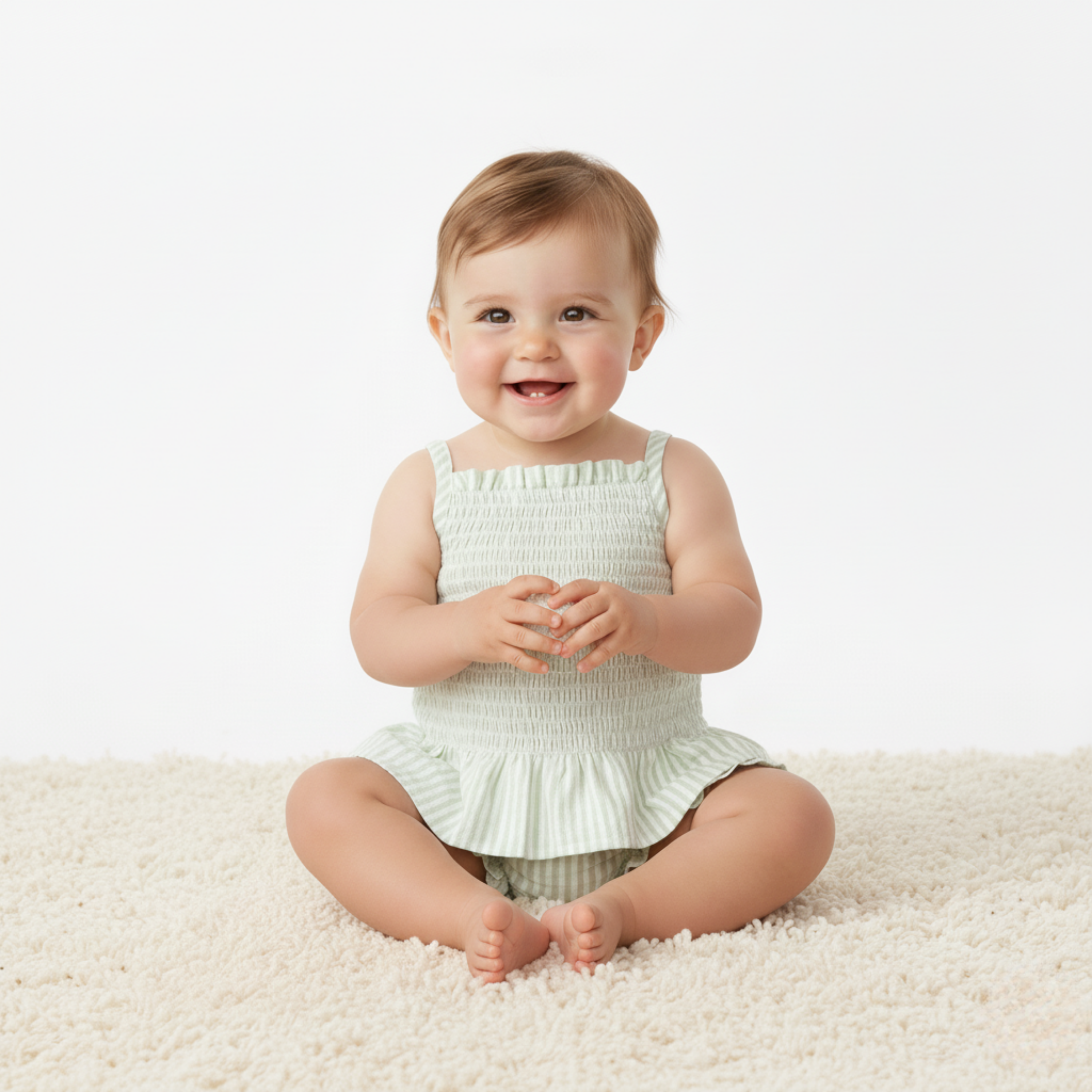 Makemake Organics - Organic Smocked Top And Bloomer Set - Basil Stripes