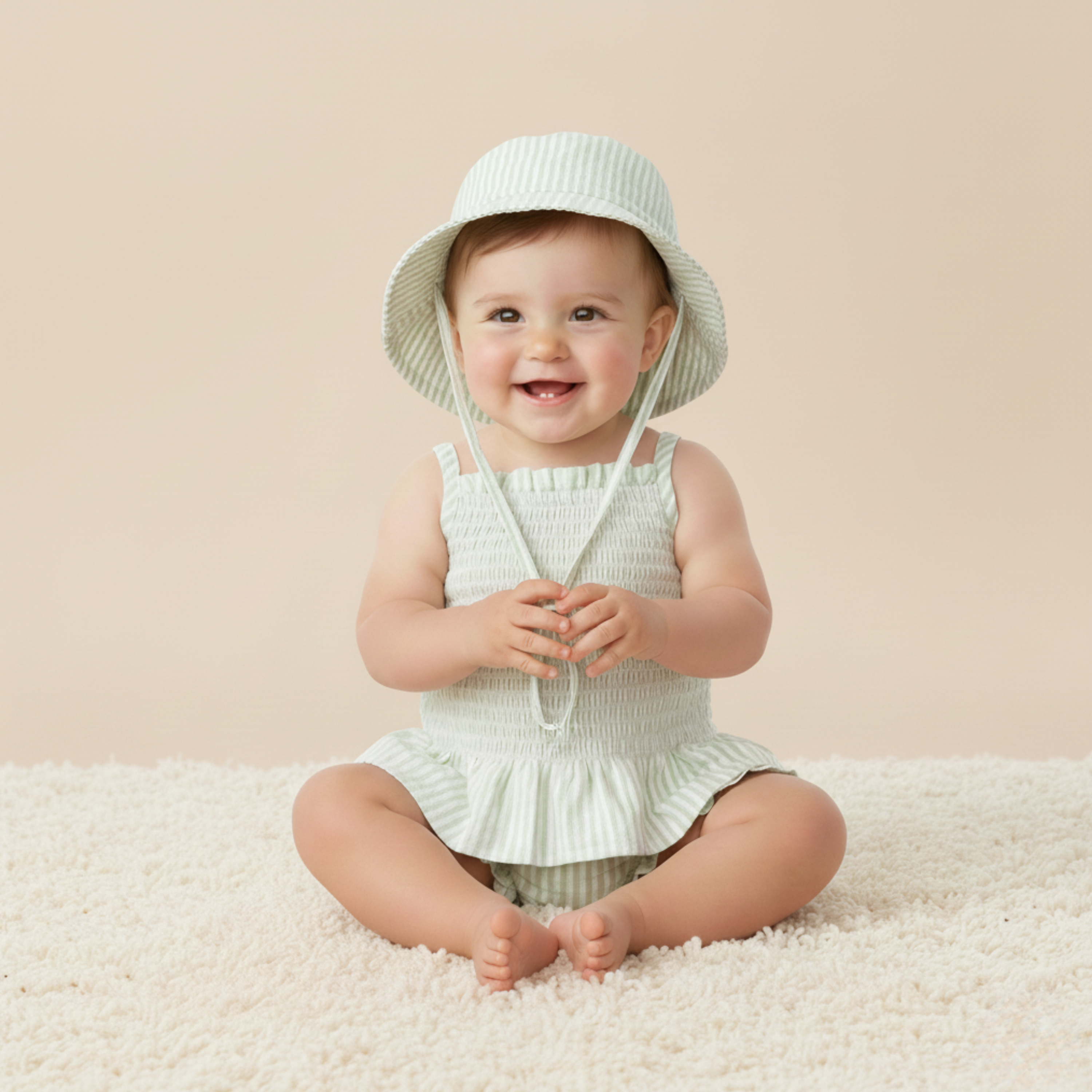 Makemake Organics - Organic Bucket Sun Hat - Basil Stripes