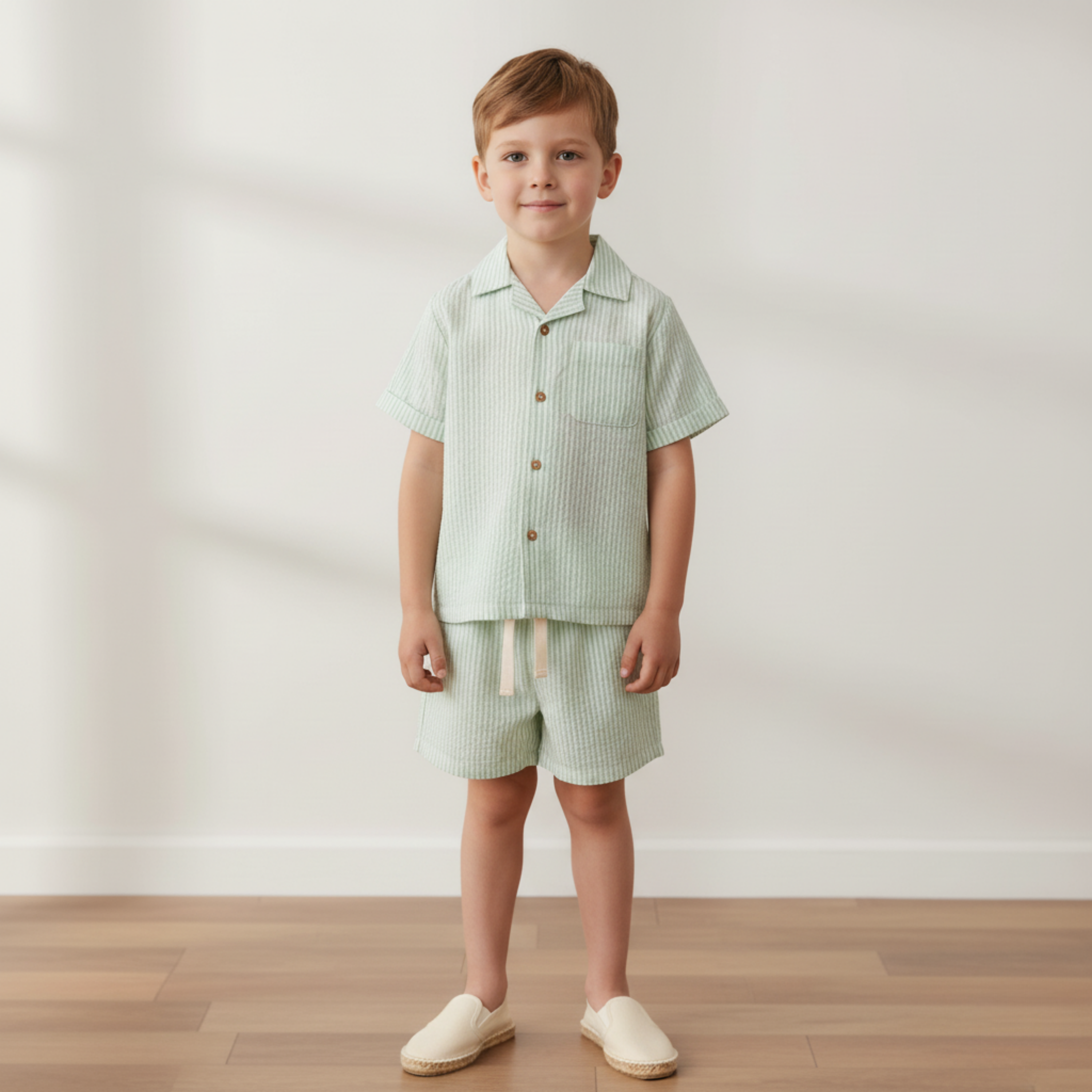 Makemake Organics - Organic Shirt & Shorts Set - Basil Stripes