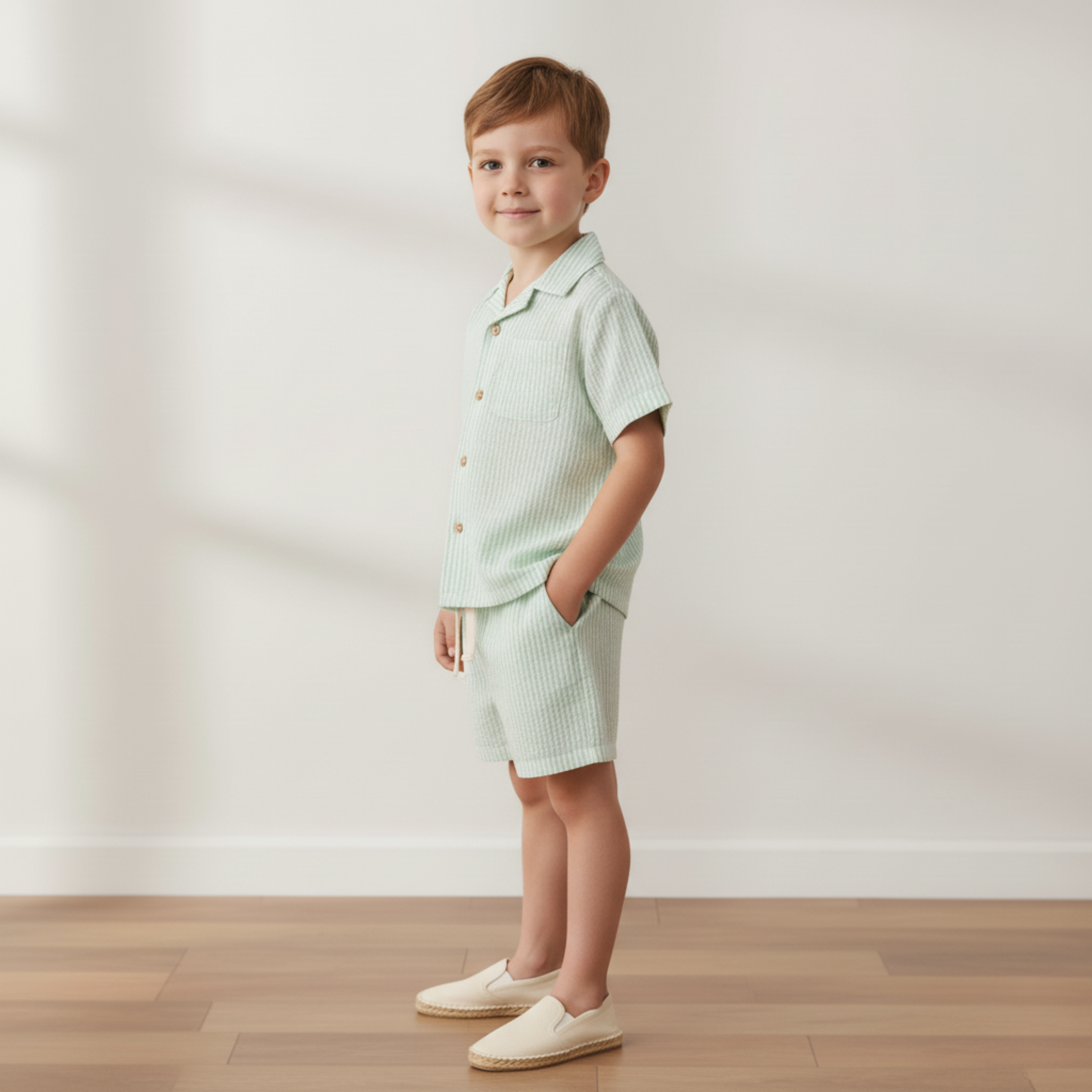 Makemake Organics - Organic Shirt & Shorts Set - Basil Stripes
