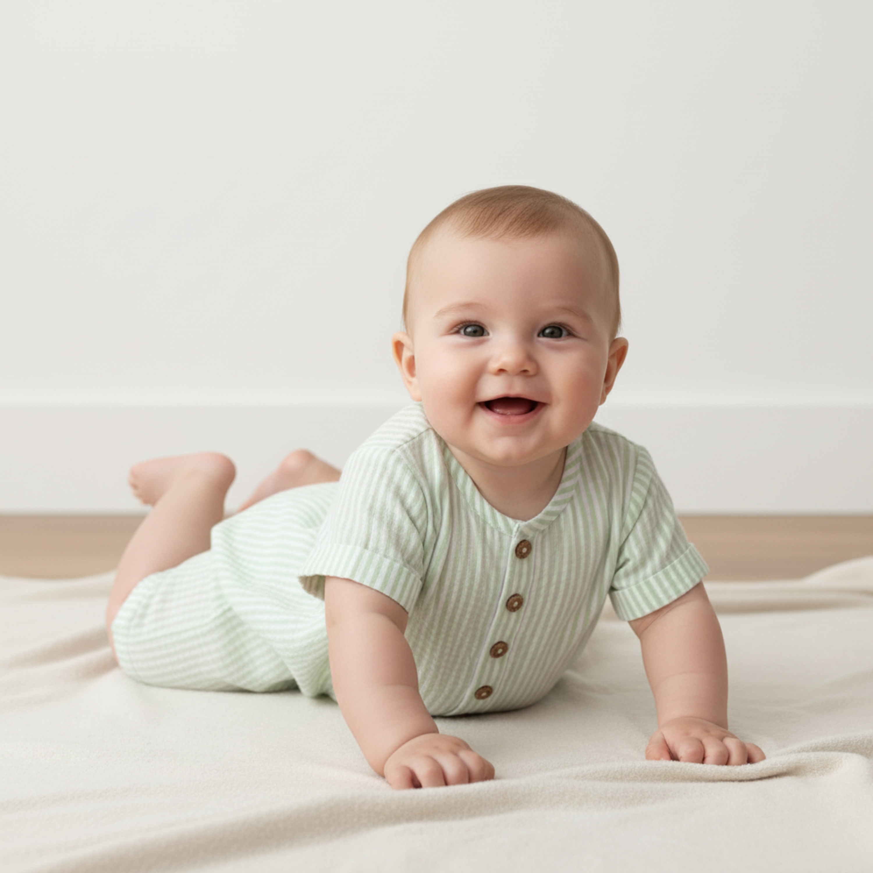 Makemake Organics - Organic Short Bubble Romper - Basil Stripes