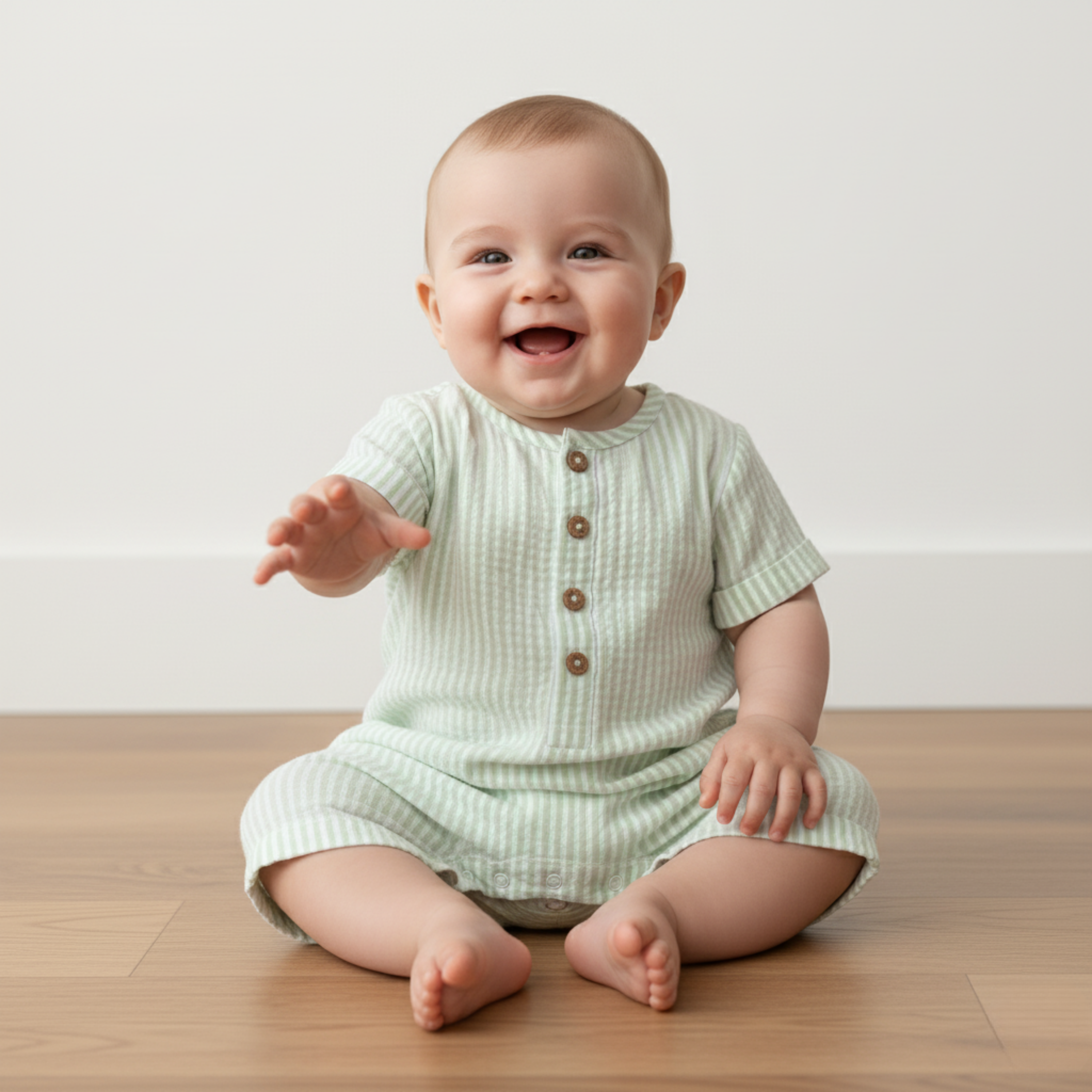 Makemake Organics - Organic Short Bubble Romper - Basil Stripes