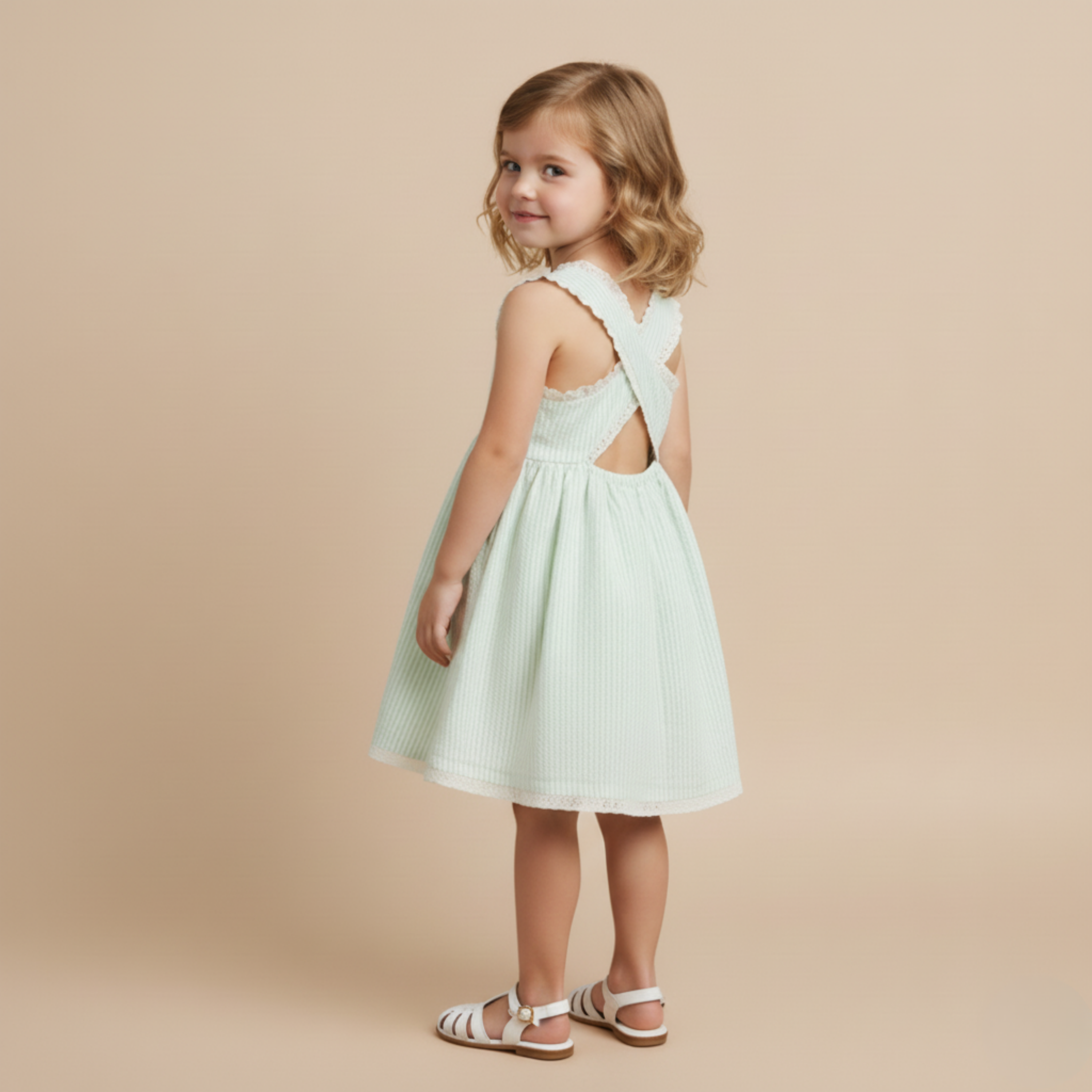 Makemake Organics - Organic Cross Back Dress - Basil Stripes