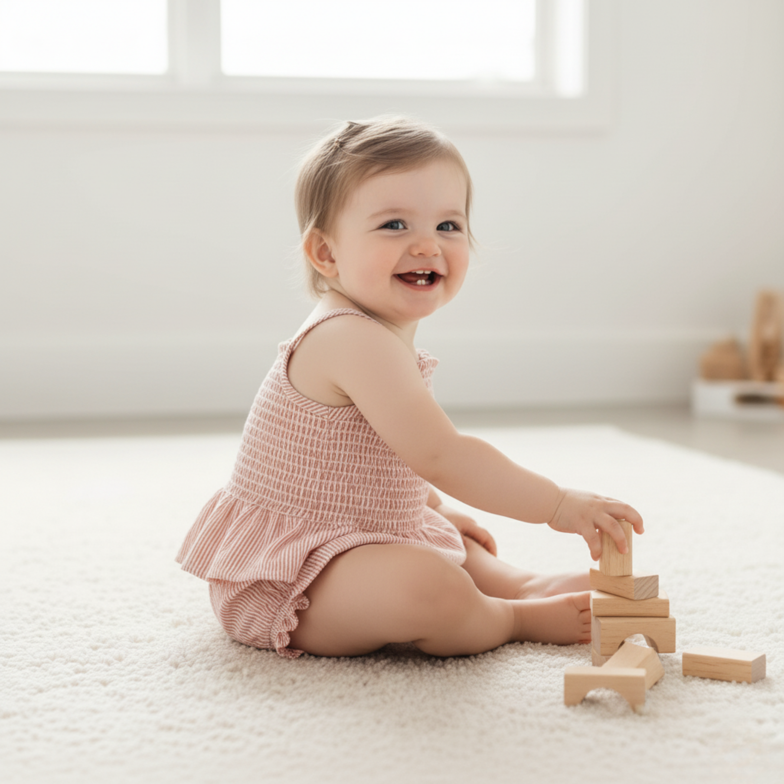 Makemake Organics - Organic Smocked Top And Bloomer Set - Coral Stripes