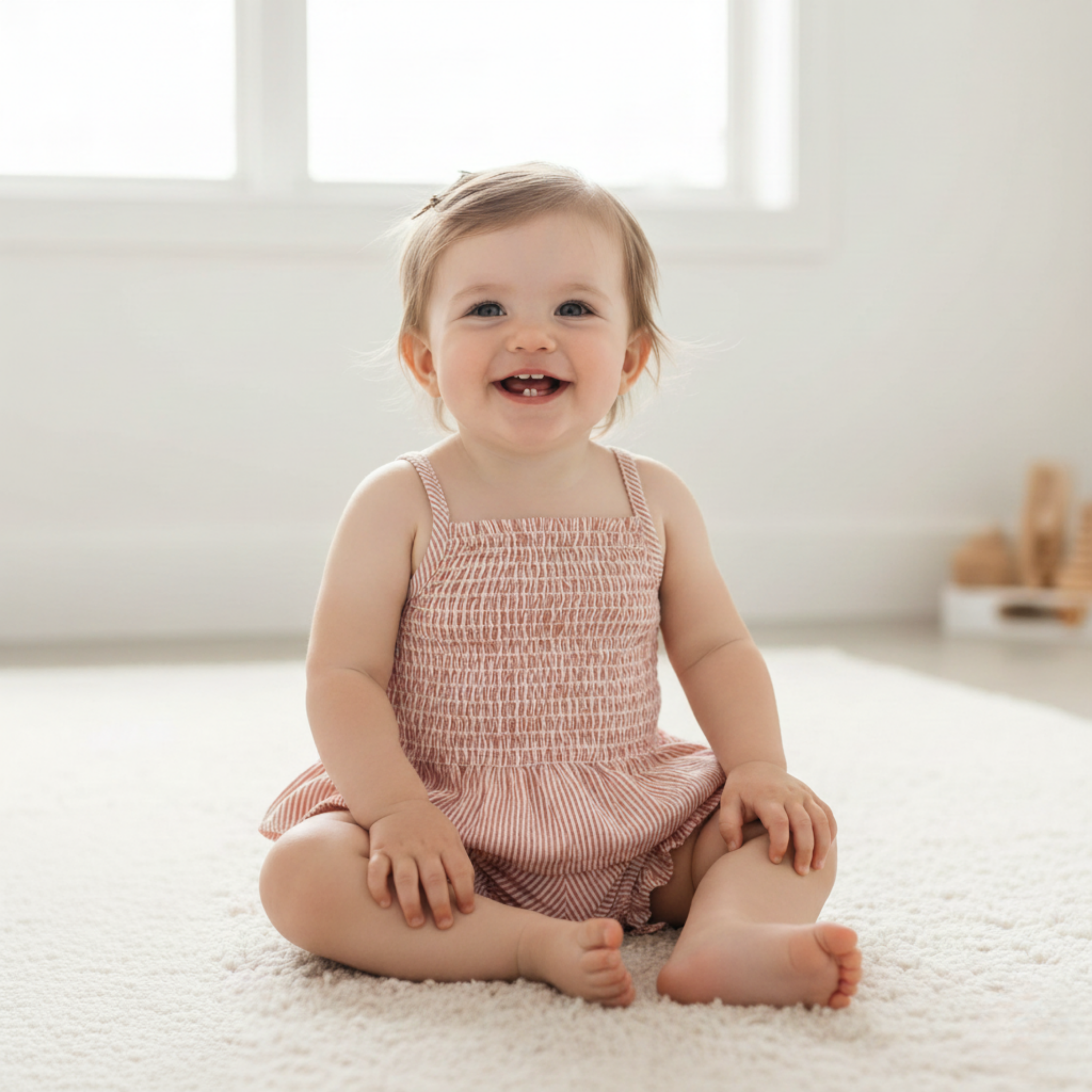 Makemake Organics - Organic Smocked Top And Bloomer Set - Coral Stripes