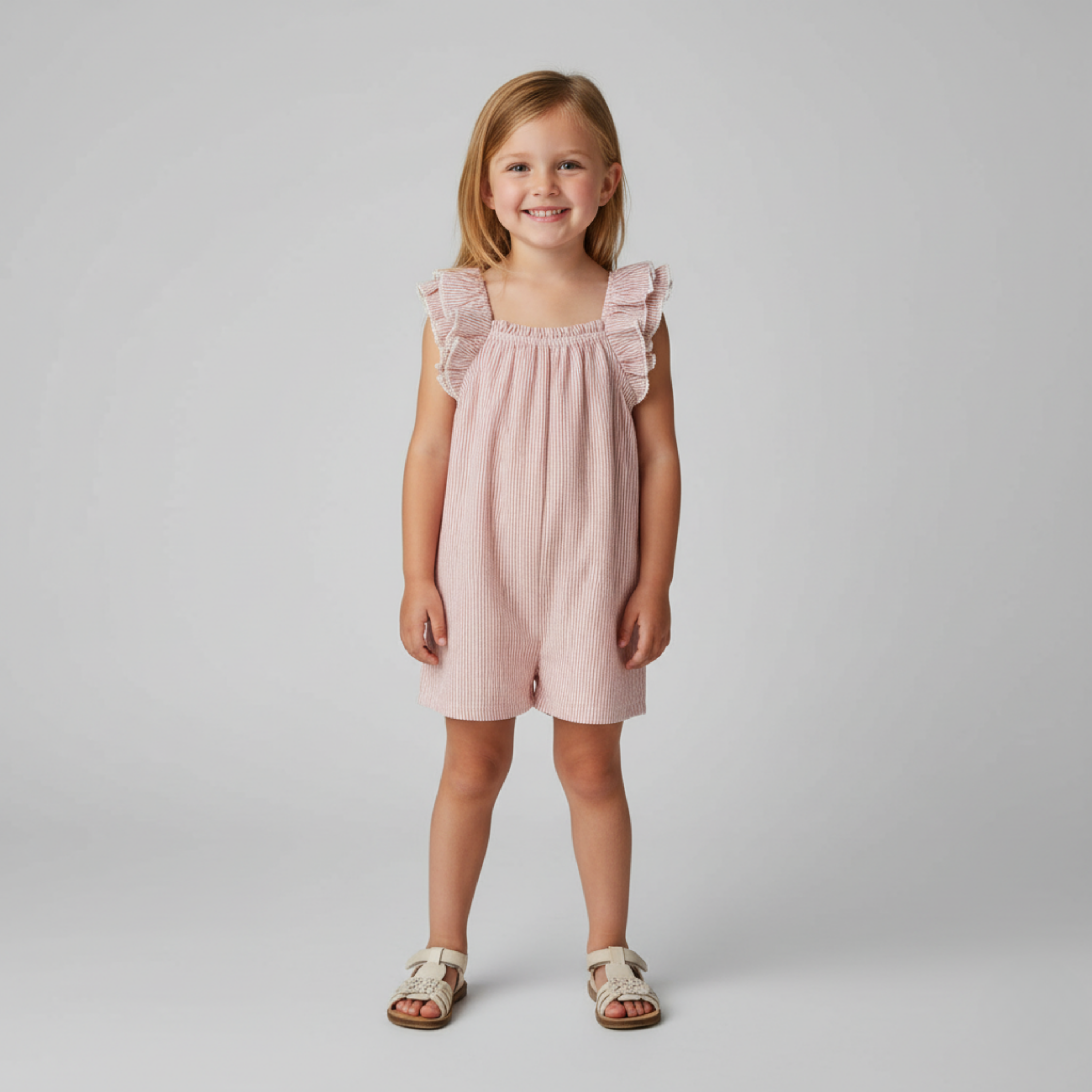 Makemake Organics - Organic Flutter Jumpsuit - Coral Stripes