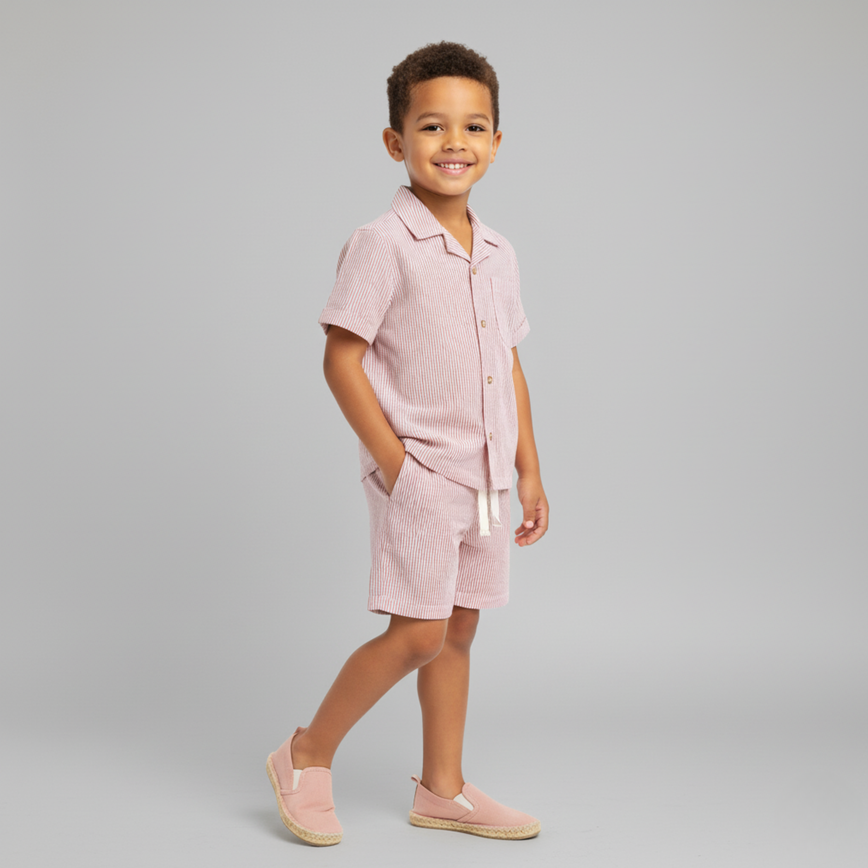 Makemake Organics - Organic Shirt & Shorts Set - Coral Stripes